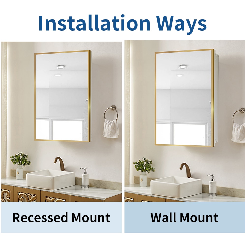 Forclover 16-in x 28-in Surface/Recessed Mount White Mirrored Soft Close Medicine Cabinet