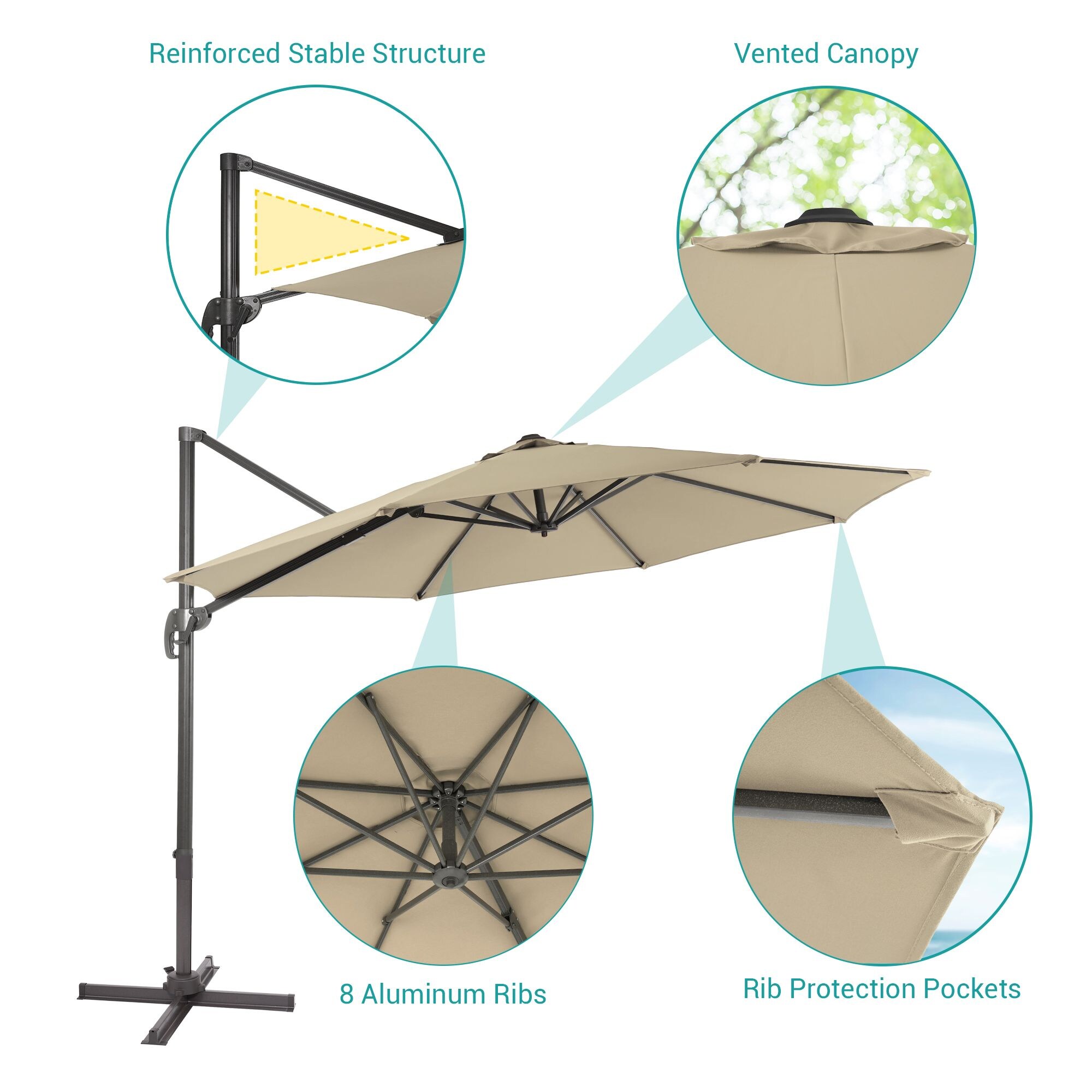 Sonkuki 11-ft No-tilt Cantilever Patio Umbrella in the Patio Umbrellas ...