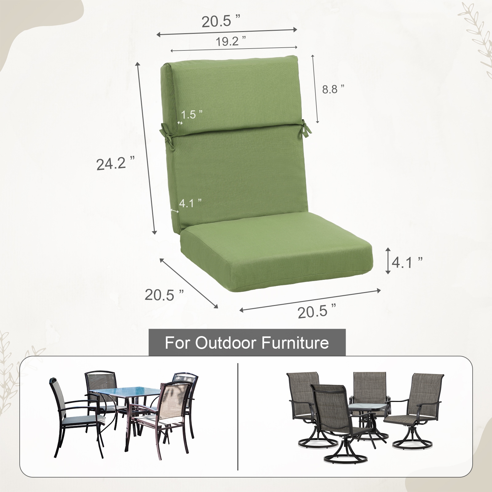 Aoodor A050-PGNGN Patio-Furniture-Cushions - View #2