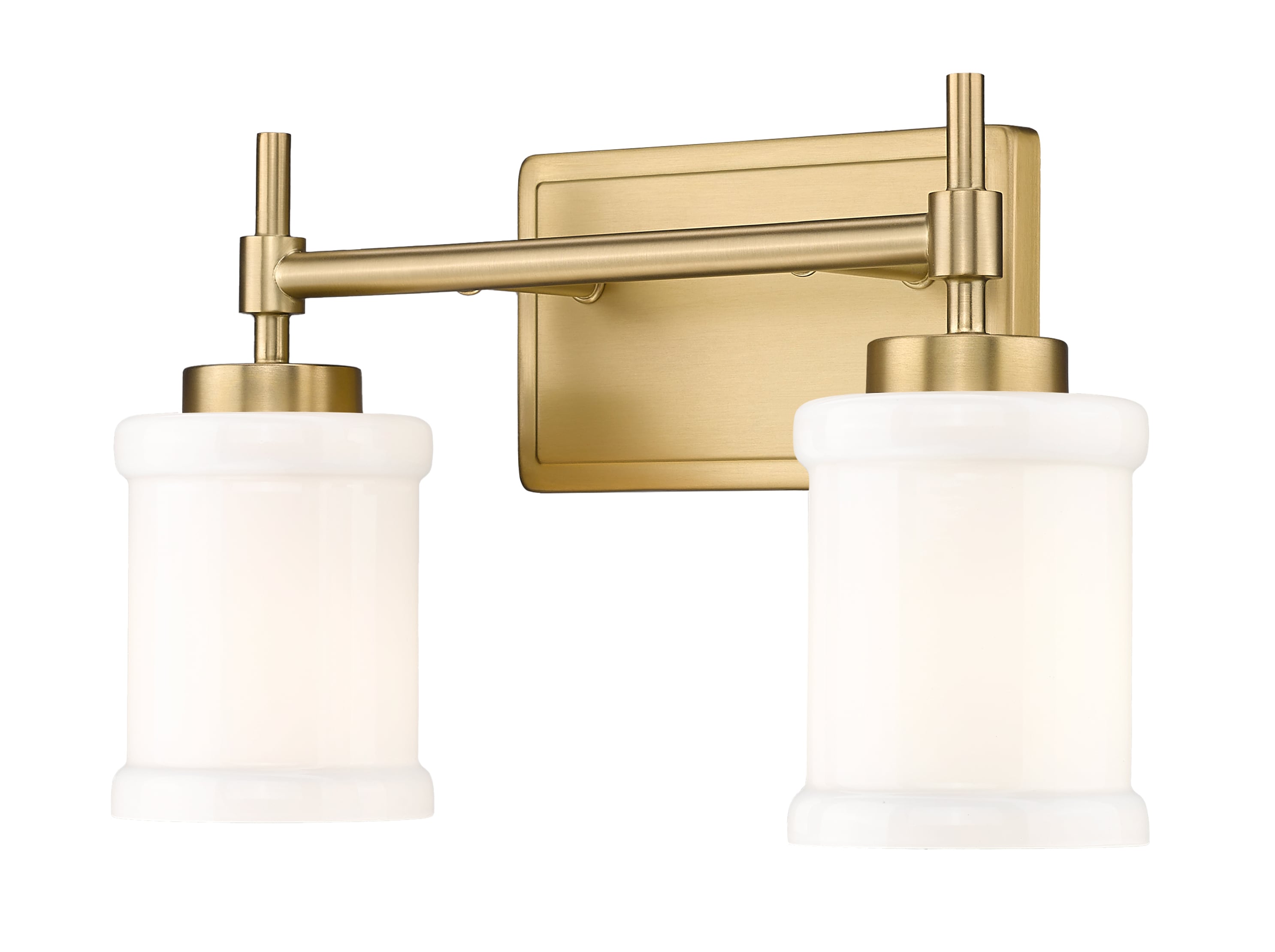 Modern Gold 2-Light Dimmable Vanity Fixture with White Glass Shades