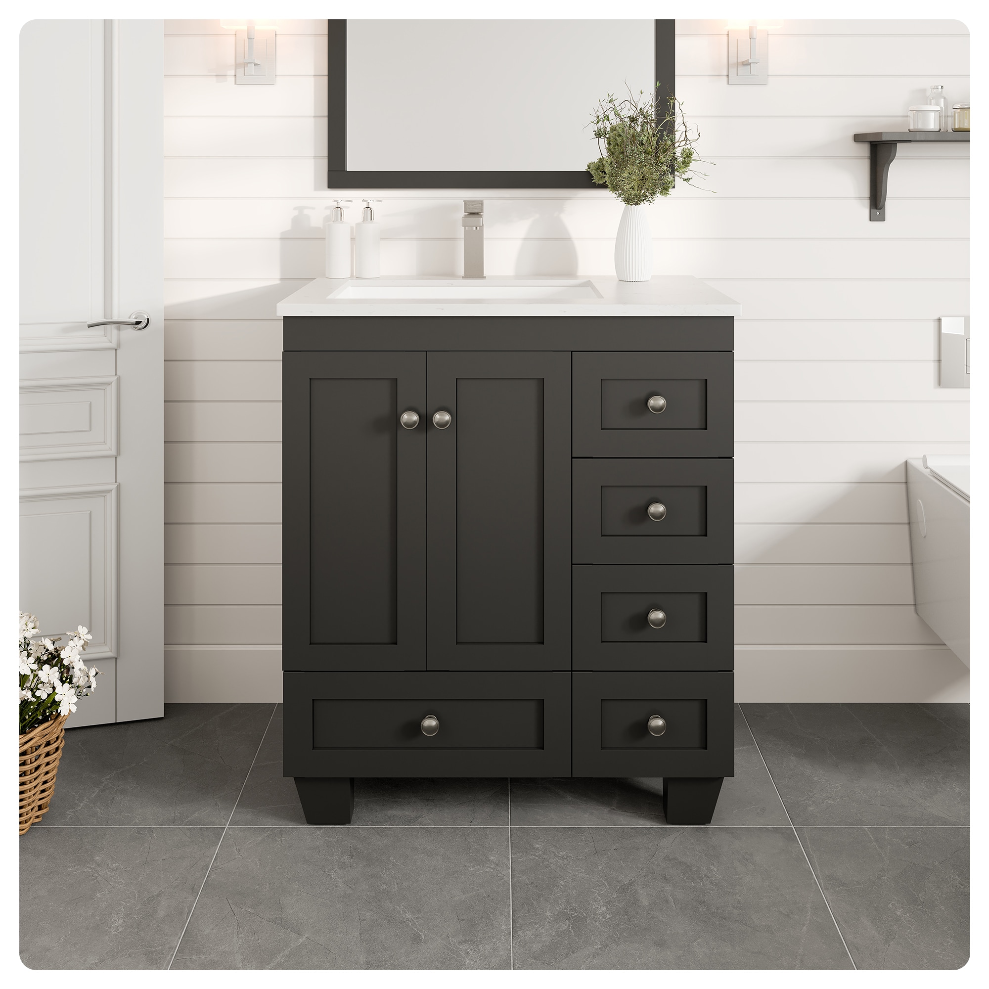 Eviva EVVN30-30X18ES-Q Happy 30-in Espresso Undermount Single Sink Bathroom Vanity with White Quartz Top