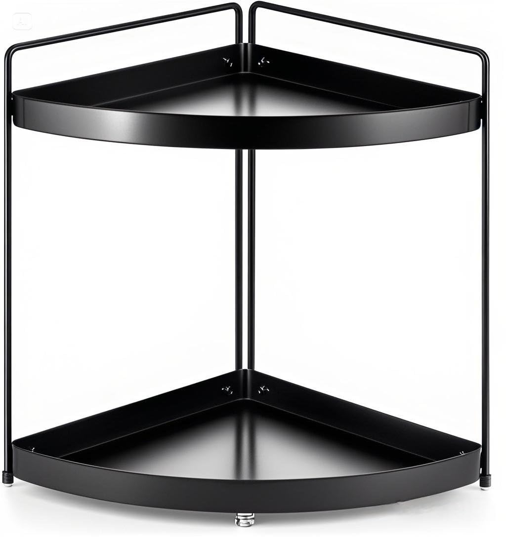LAIFUCAM  2 Tier Corner Shelf Rack Black Kitchen Counter Cabinet Bathroom Organizer Makeup Cosmetic Storage Under Sink Organizer Tray for Dresser