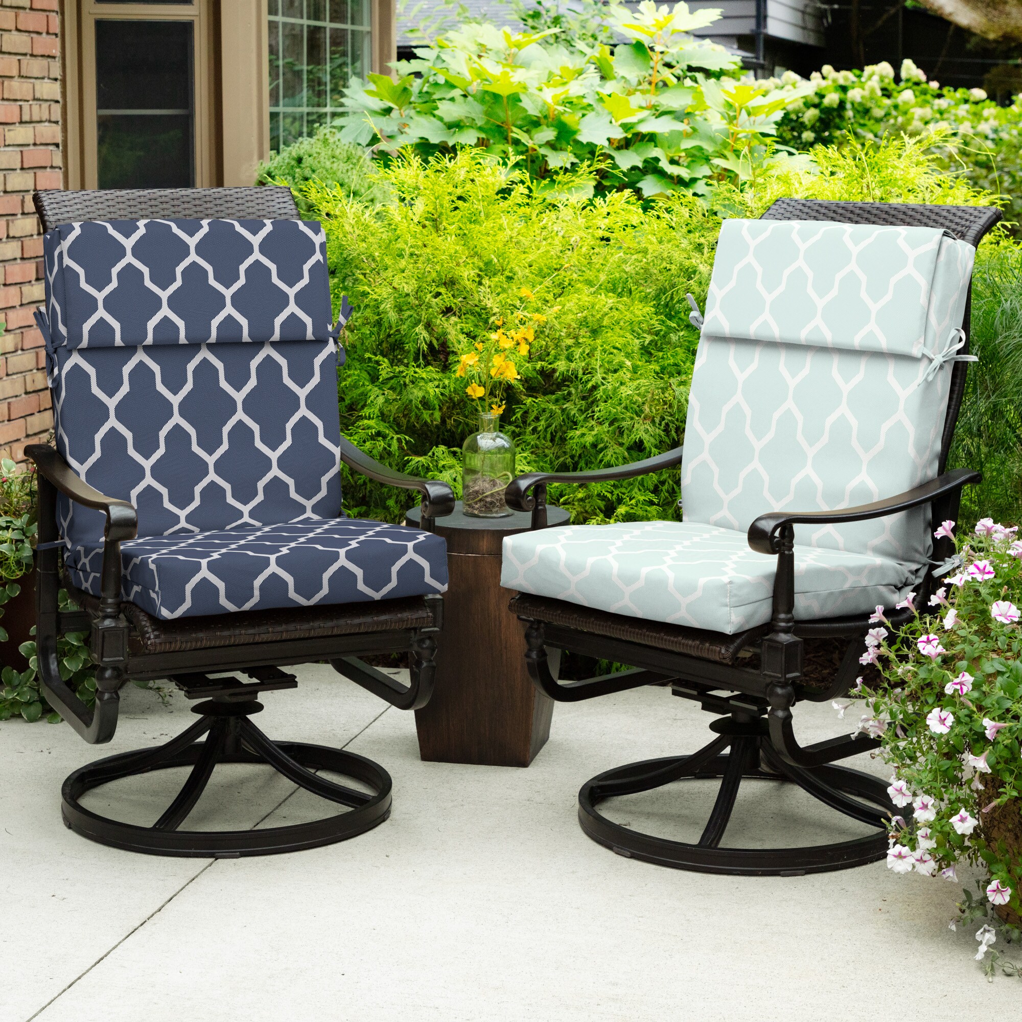 allen + roth Boston Trellis Jacquard Navy Patio Chair Cushion at Lowes.com