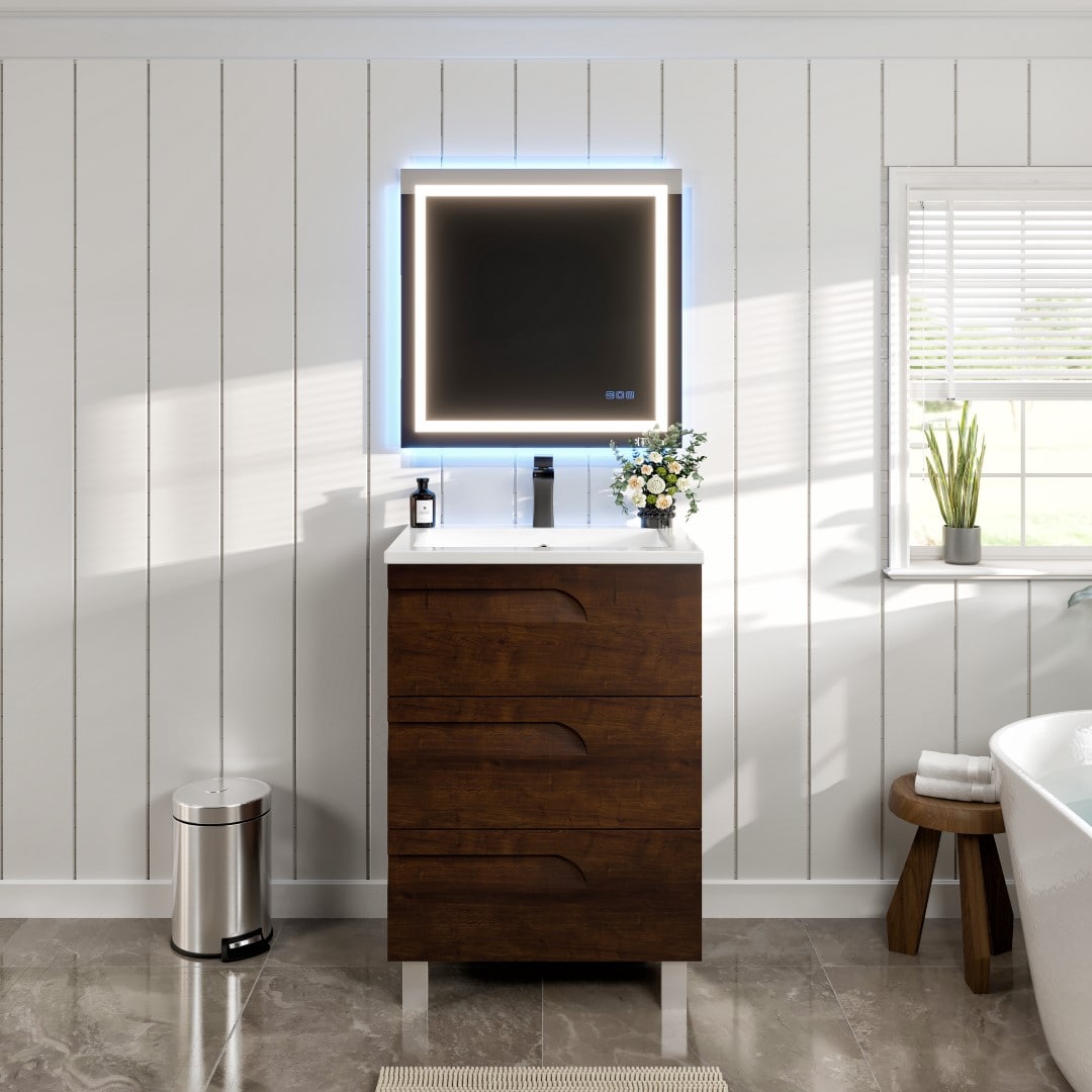 Eviva EVVN23-24RW-FS Joy 24-in Rosewood Single Sink Bathroom Vanity with White Porcelain Top