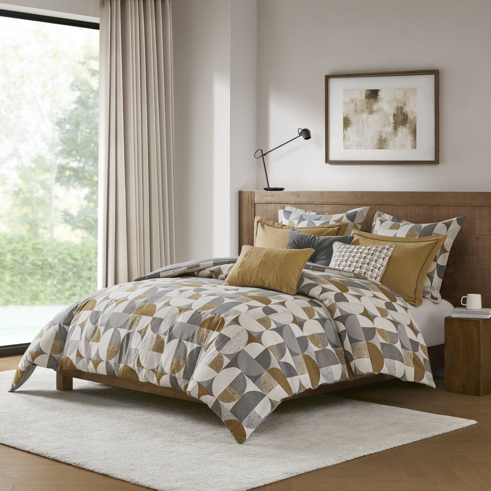 Tinyhomie 9 PCS King Jacquard Oversized Duvet Style Comforter Set Gold