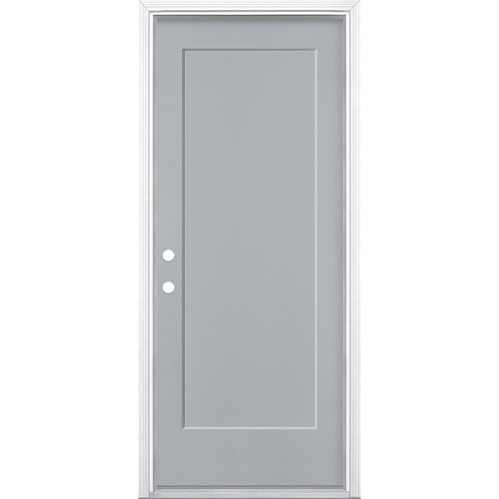 Masonite 5204211 Lincoln Park 32-in x 80-in x 4-9/16-in Fiberglass No glass Right-hand inswing Infinity Gray Painted Prehung Single door Front Door with Brickmould Insulating core