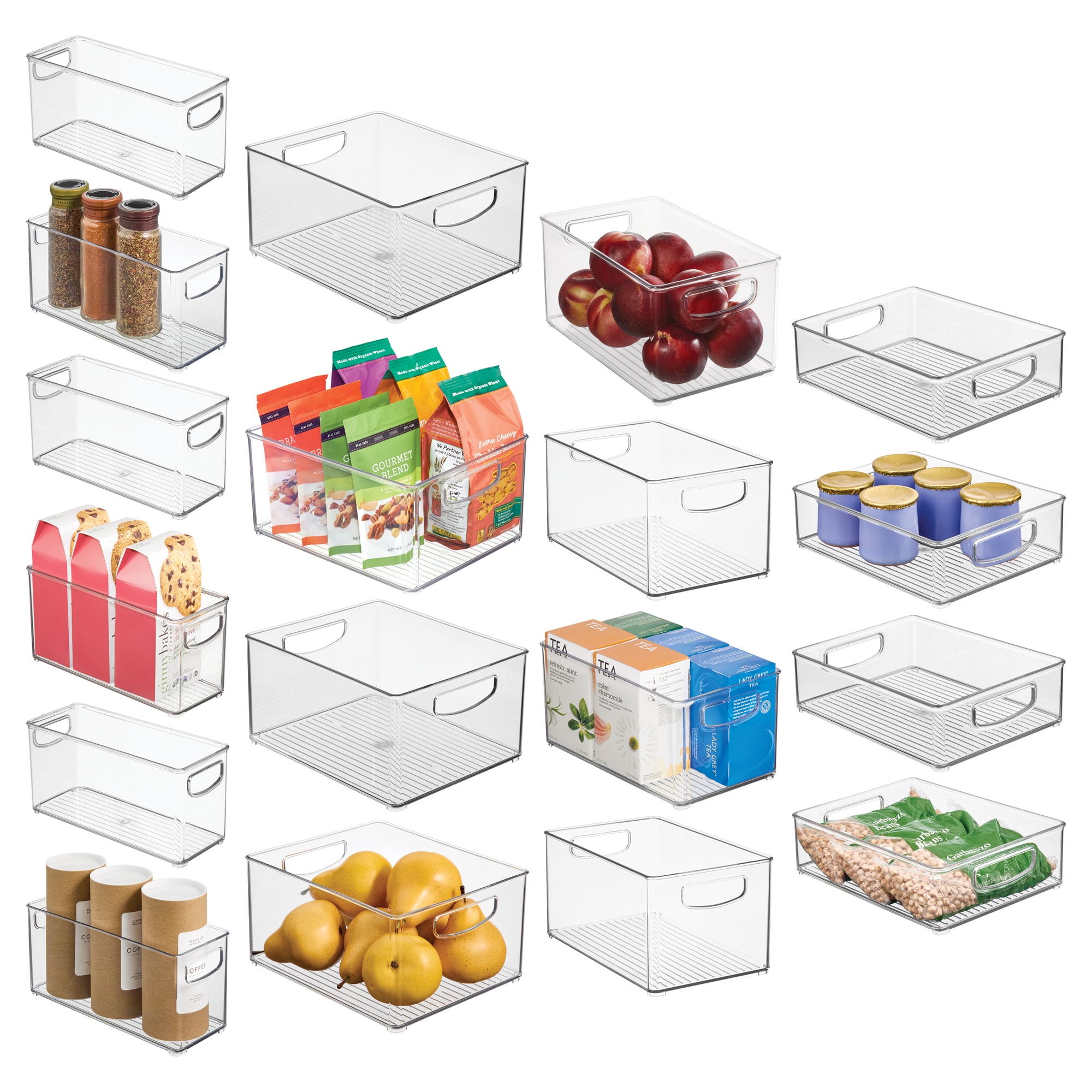 iDesign Stackable Plastic Handle Bin Assortment Set - Storage Organizers for Kitchen Fridge Pantry Home -18 Pack Clear #07071S