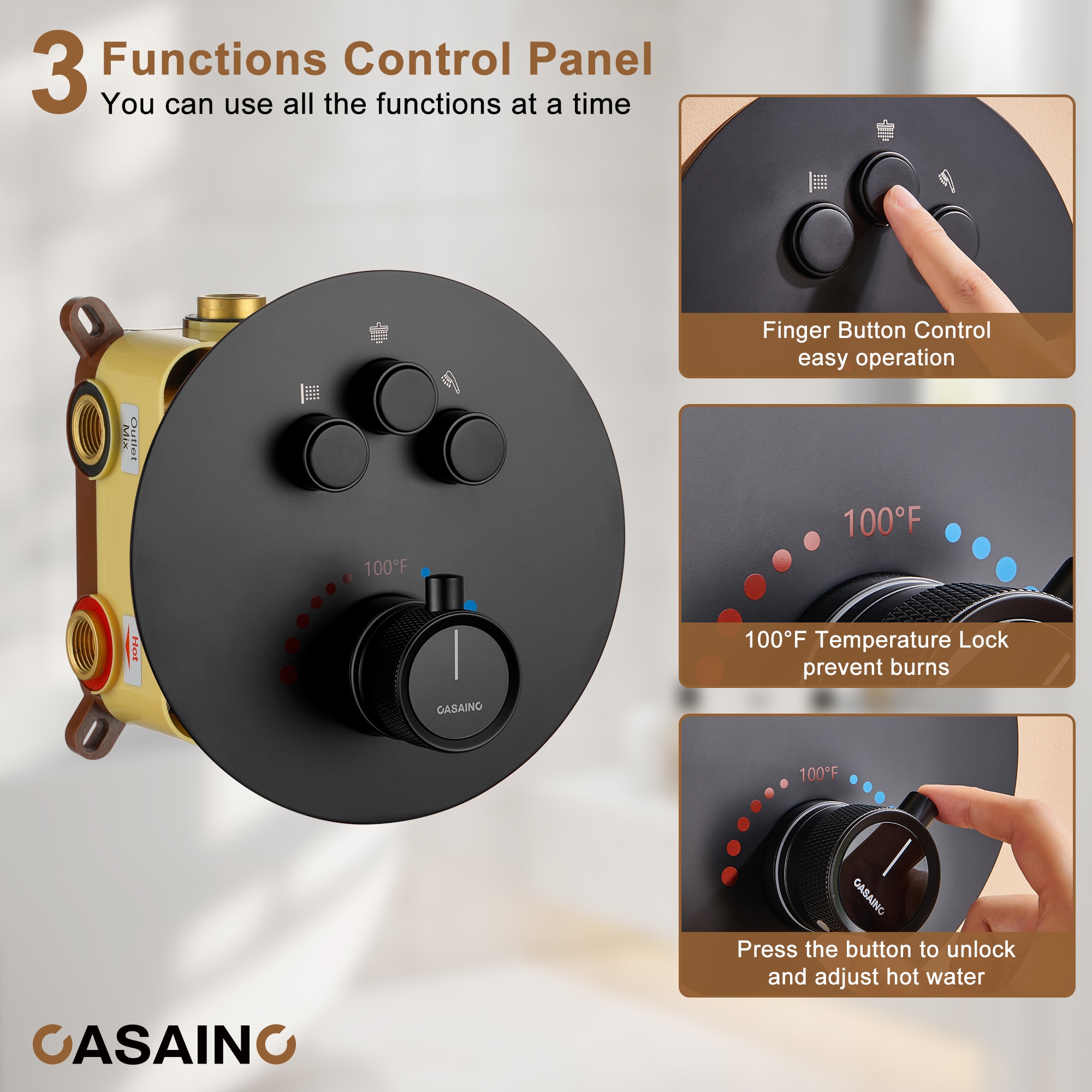 CASAINC CS6216-12MB Showerhead-Bar-Panels - View #9