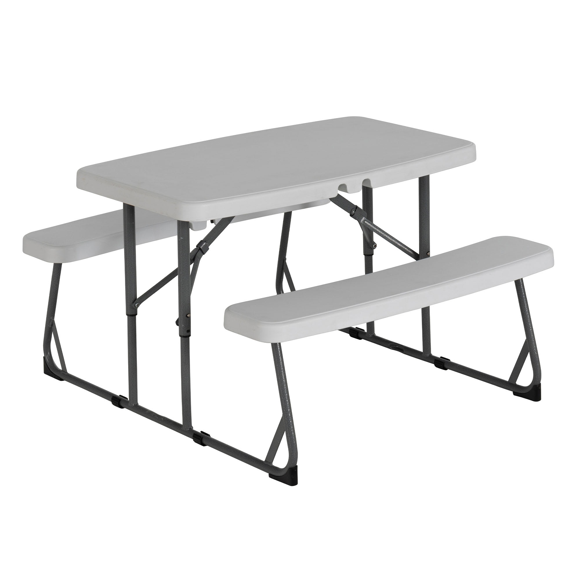 Peakform 399821 37.8 Inch Rectangular Folding Picnic Table Multipurpose Indoor Outdoor Durable Furniture with Double Bench Seating White Black