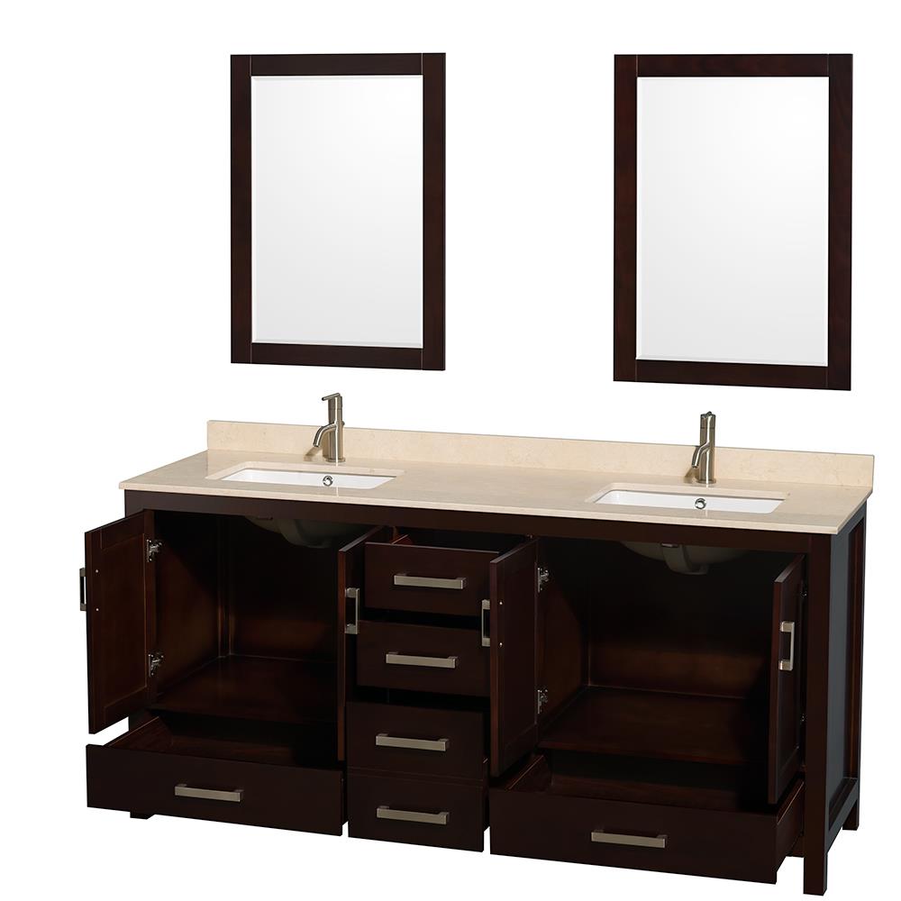 Wyndham Collection Sheffield 72-in Espresso Double Sink Bathroom Vanity with Ivory Marble Natural Marble Top (Mirror Included)