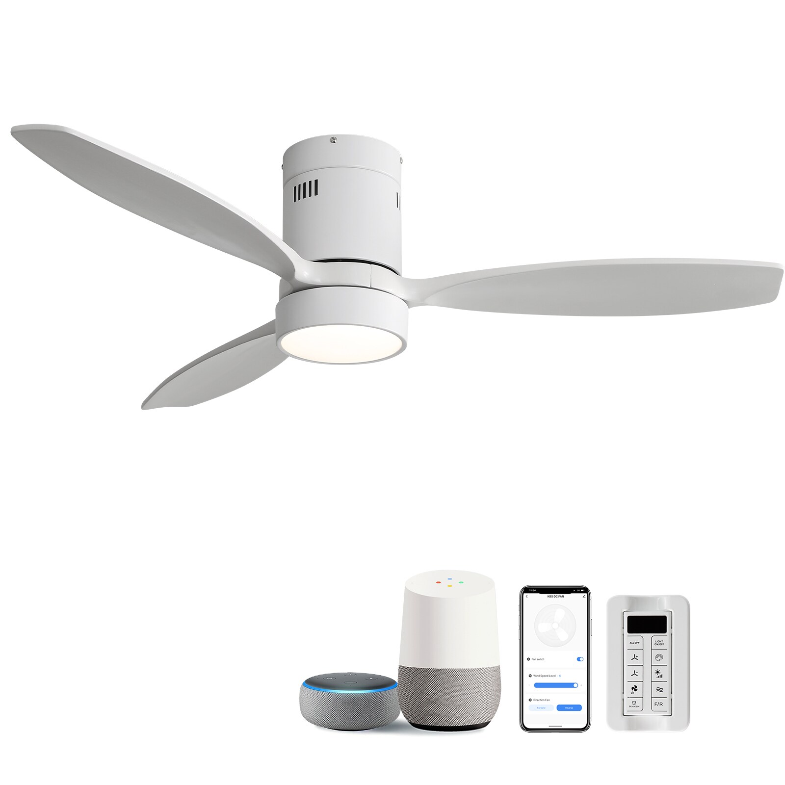 Blisstyle 52-in Black with Modern Wooden Solid Wood Blades Ceiling Fan With Light and Smart Remote Control Included 5-Blade