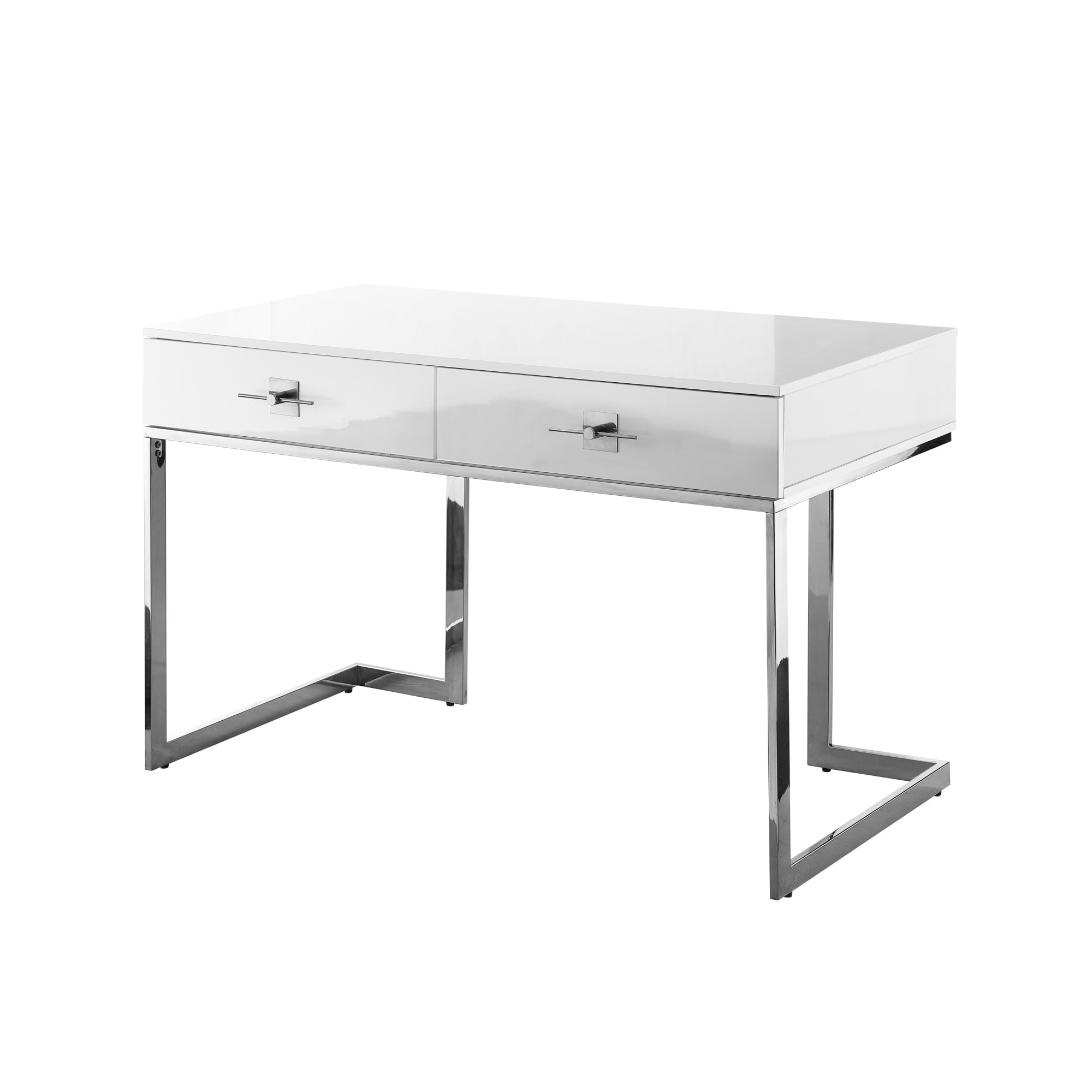 white desk with chrome legs