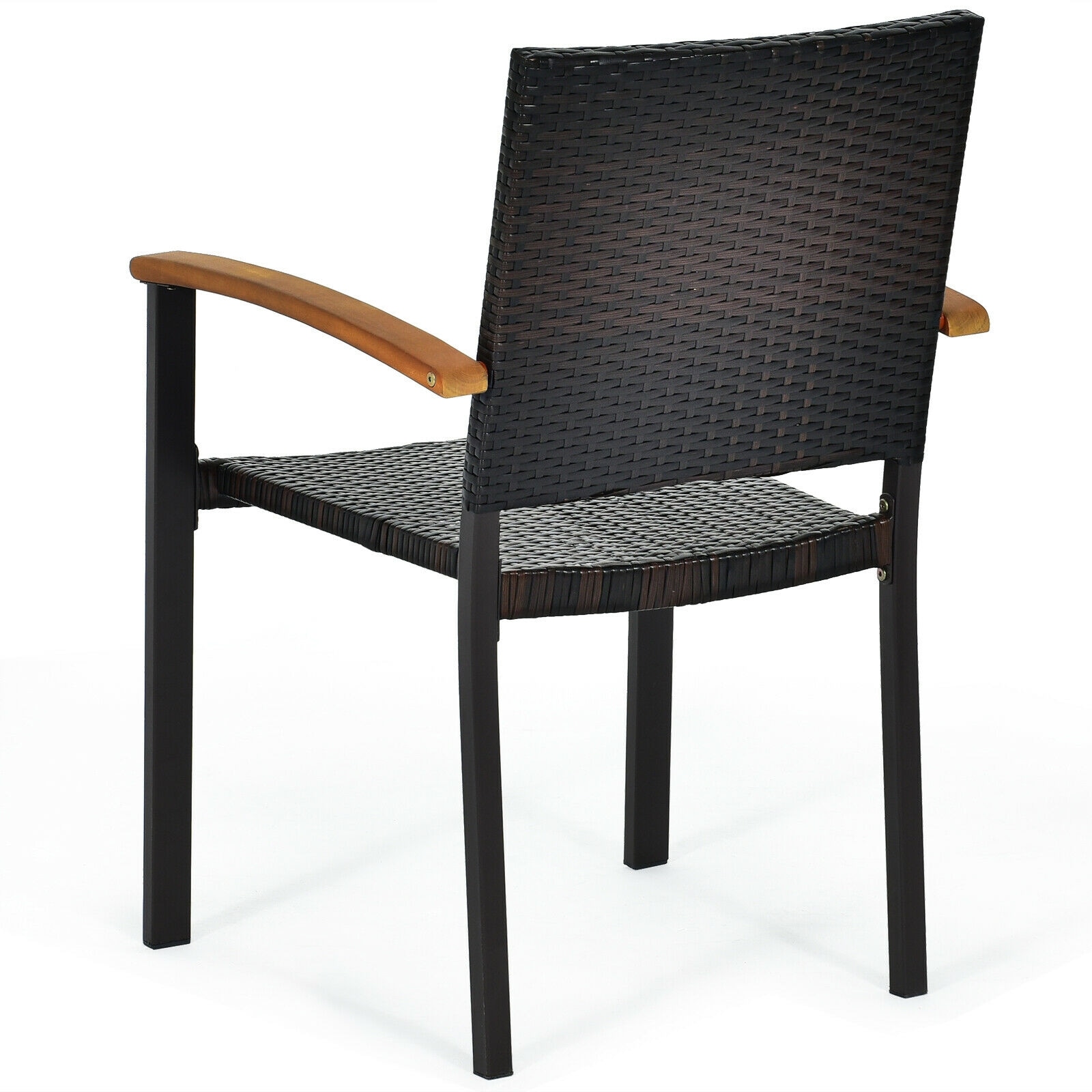 Black Wicker and Acacia Wood Stackable Outdoor Dining Chairs, Set of 4