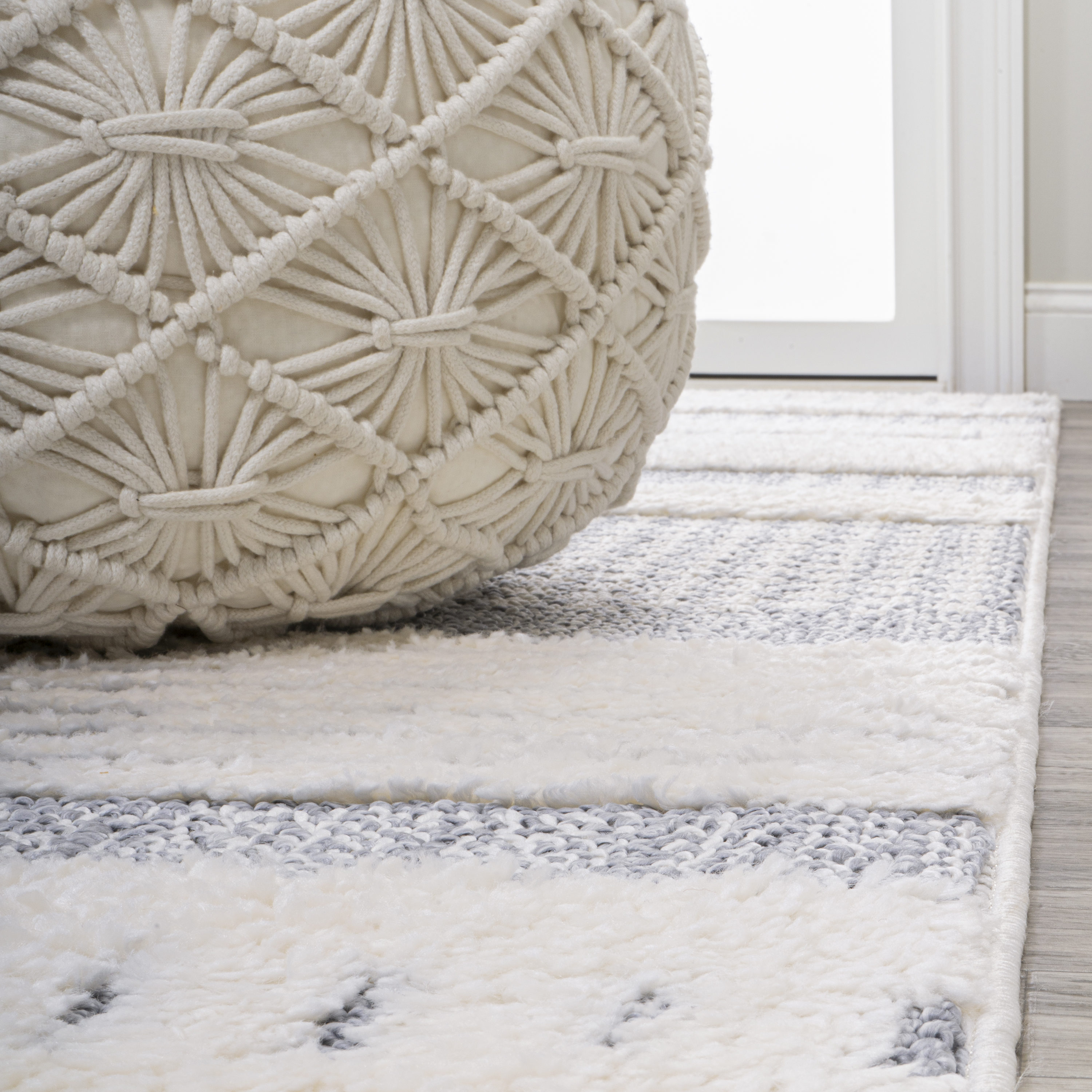 Gray and Cream Abstract Geometric 4' x 6' Shag Area Rug