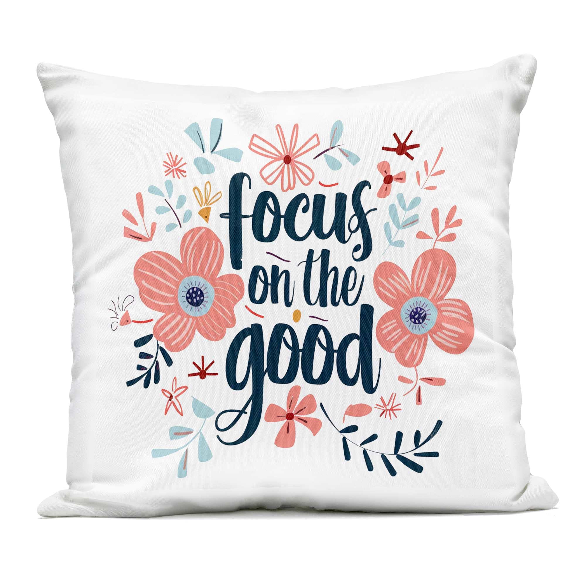 Stupell Industries PLQ-842-OSQ-18X18 Focus On The Good Inspirational Outdoor Printed Pillow design by Lettered and Lined 18 x 18