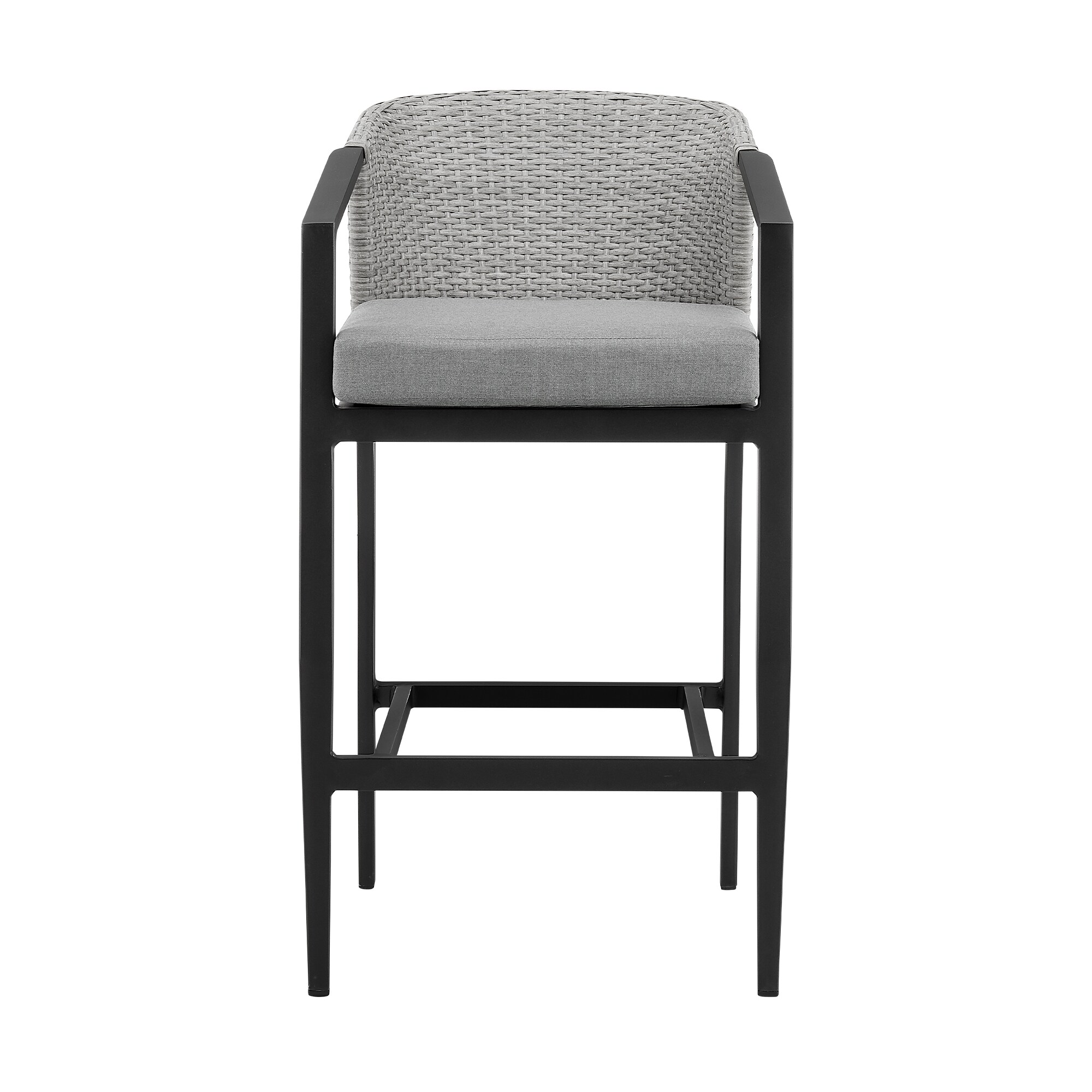 Armen Living 840254333185 Black 26.0-Inches H Counter height Square seat Upholstered Metal Bar Stool with Arms and Back