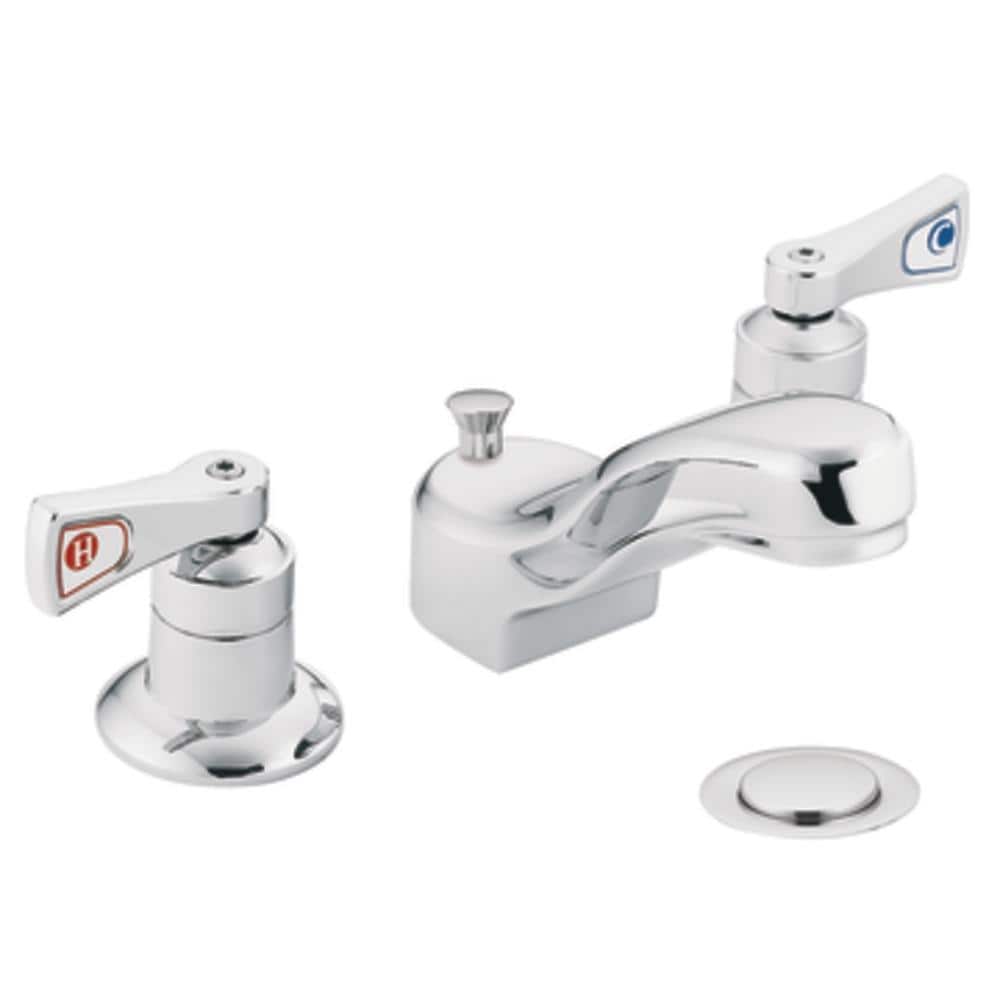 Moen 8223 M-DURA Chrome Widespread 2-handle High-arc Commercial Handle Bathroom Sink Faucet with Drain