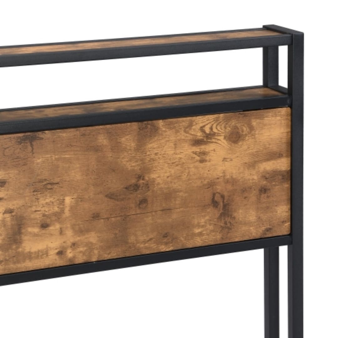 Queen Black Metal Platform Bed Frame with Wooden Headboard and Storage