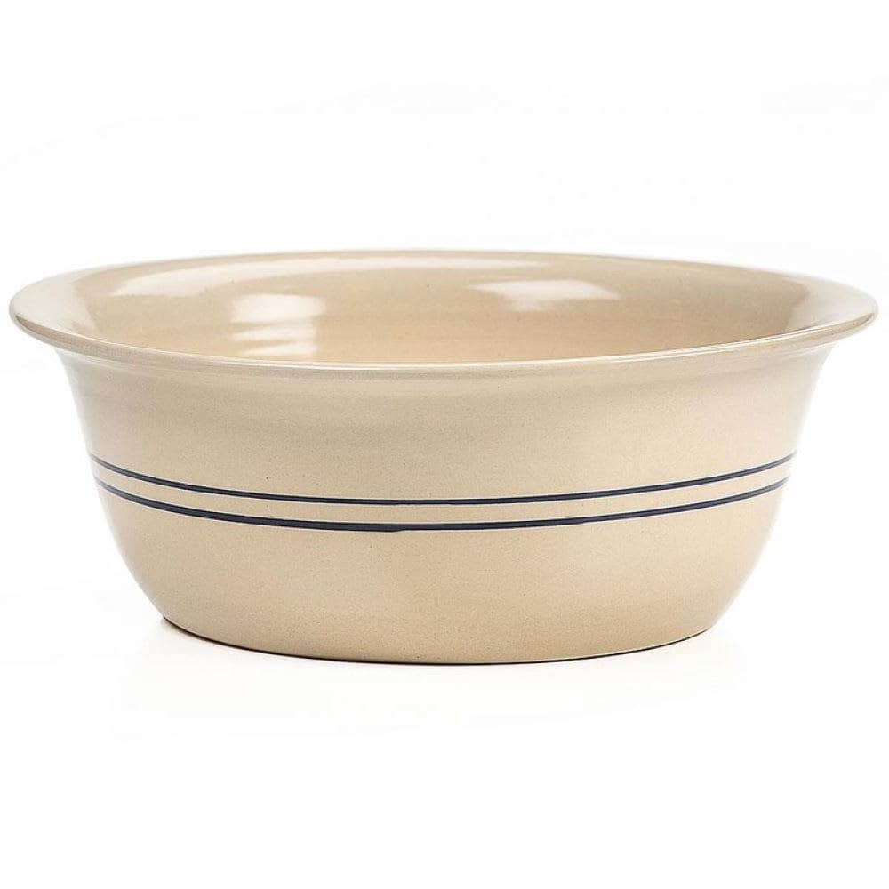 Lehman's Martinez Pottery Heritage Hand Turned Blue Stripe Natural Stoneware Wash Basin Decorative Bowl