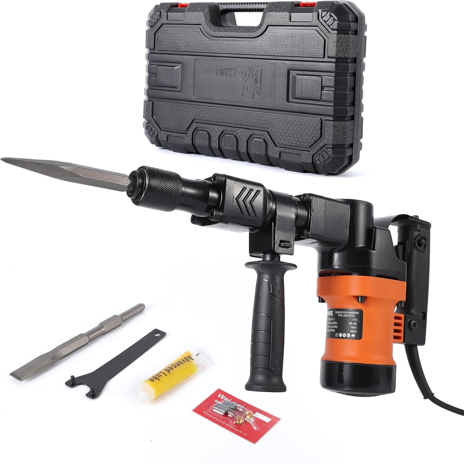 Garvee Electric Demolition Hammer 1400W 2900BPM Concrete Breaker with 2 Bits Quick Change Chuck Anti Vibration Handle and Carry Case