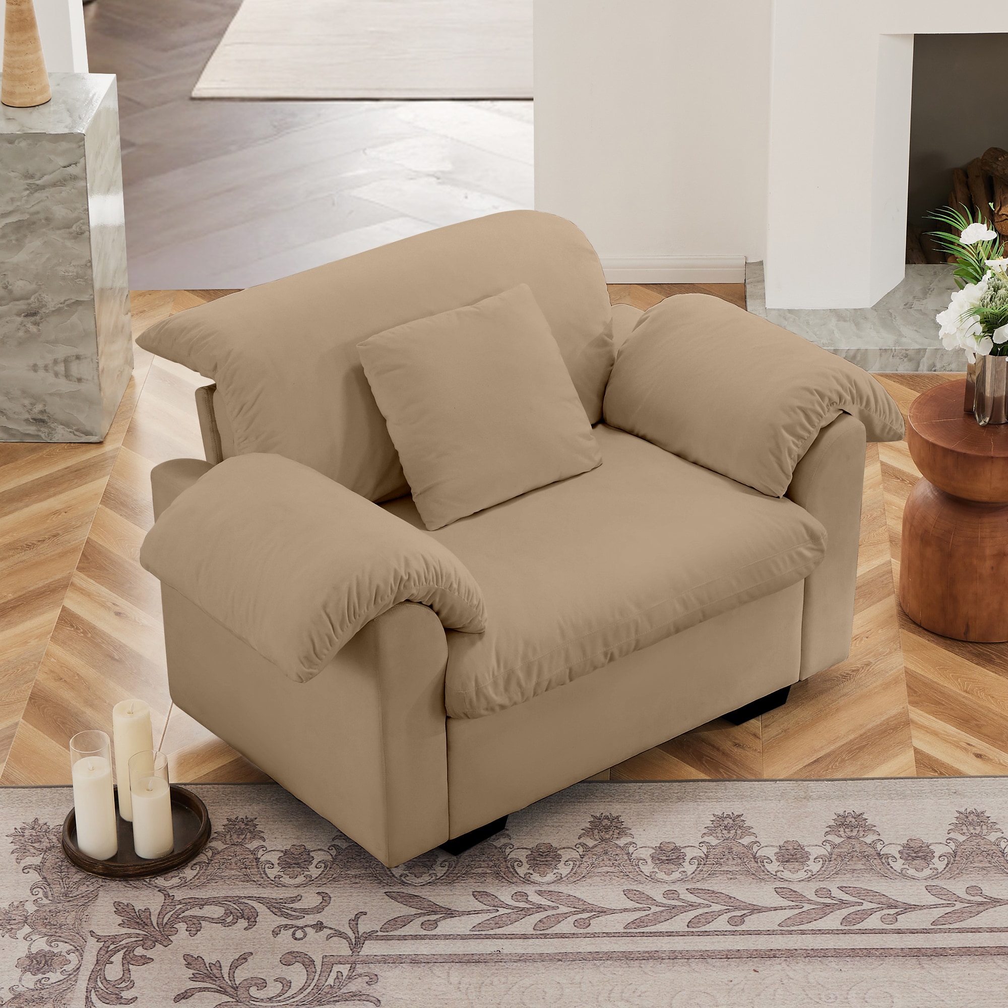 GDFStudio 323021 Modern Deep Seat Single Sofa Upholstered Accent Chair With Storage Function