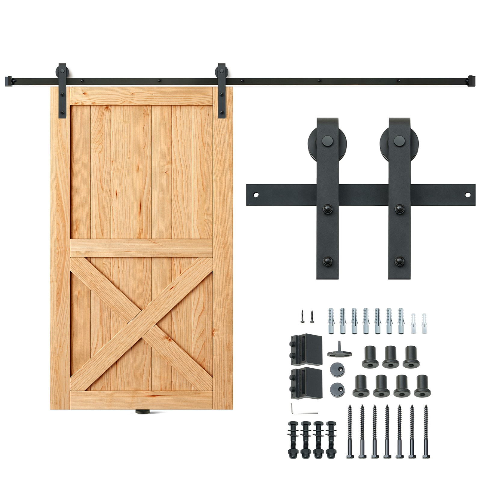 Clihome 96-in Matte Black Indoor/Outdoor J-strap Soft Close Single Barn door hardware kit