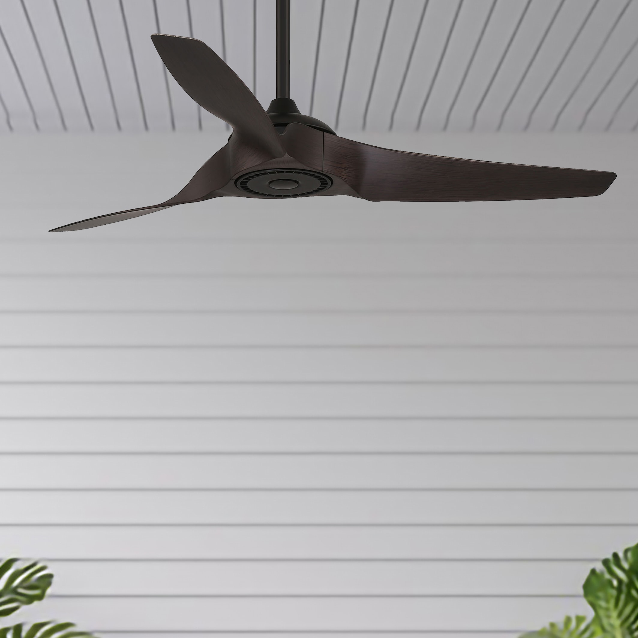 Harbor Breeze AR23-52MBK-E Milroy 52-in Outdoor Matte Black with Dark Brown Blades Ceiling Fan Without Light - Remote Included ( 3 -Blade )