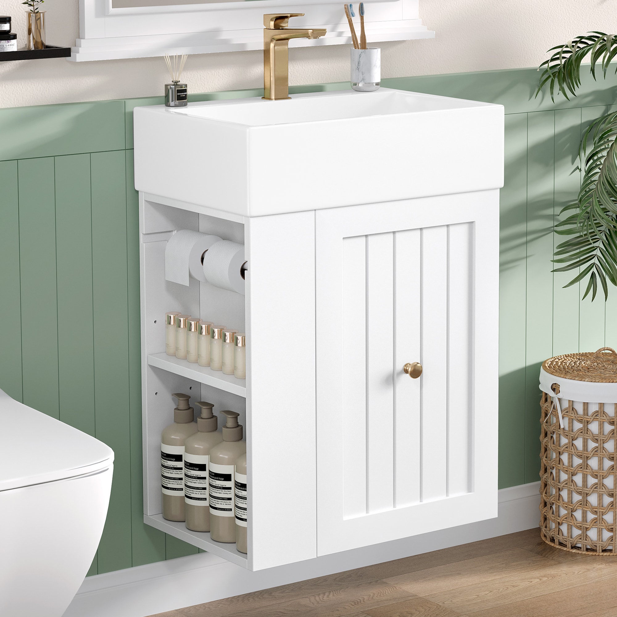 Afhocomp 20-in Single Sink Wall-mount White Bath Vanity with White Integral Ceramic Basin