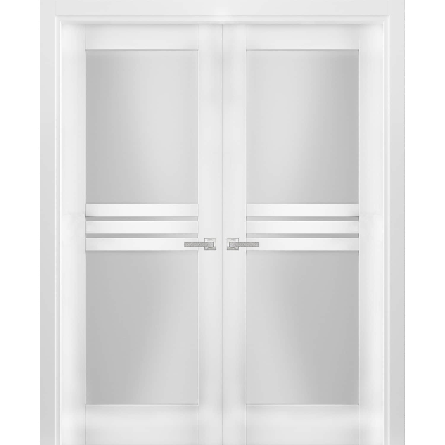 SARTODOORS MELA7222DD-WS-7296 7222 72-in x 96-in White Wood Frosted glass Interior French Door (Hardware Included)