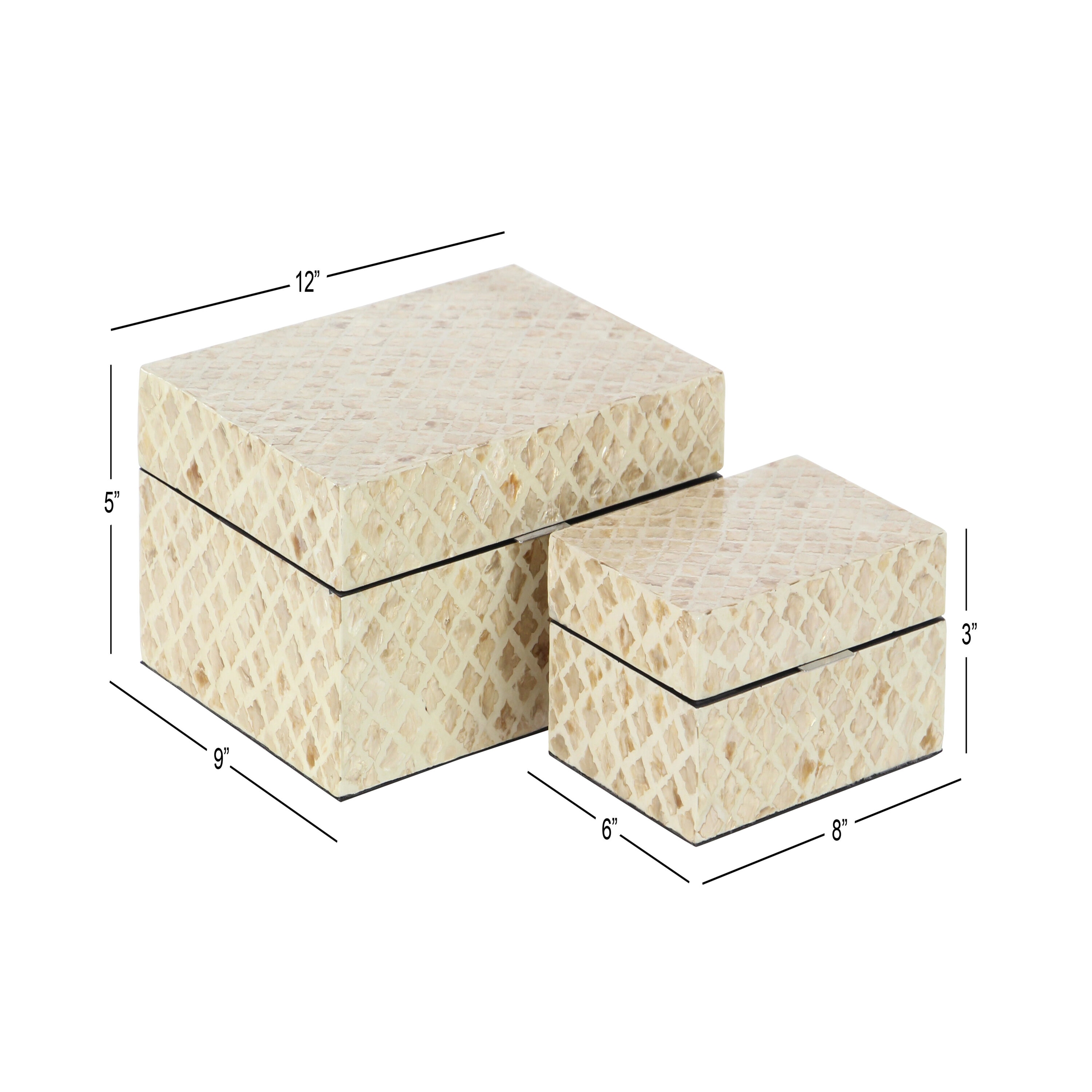Set of 2 Cream Mother of Pearl Shell Decorative Boxes