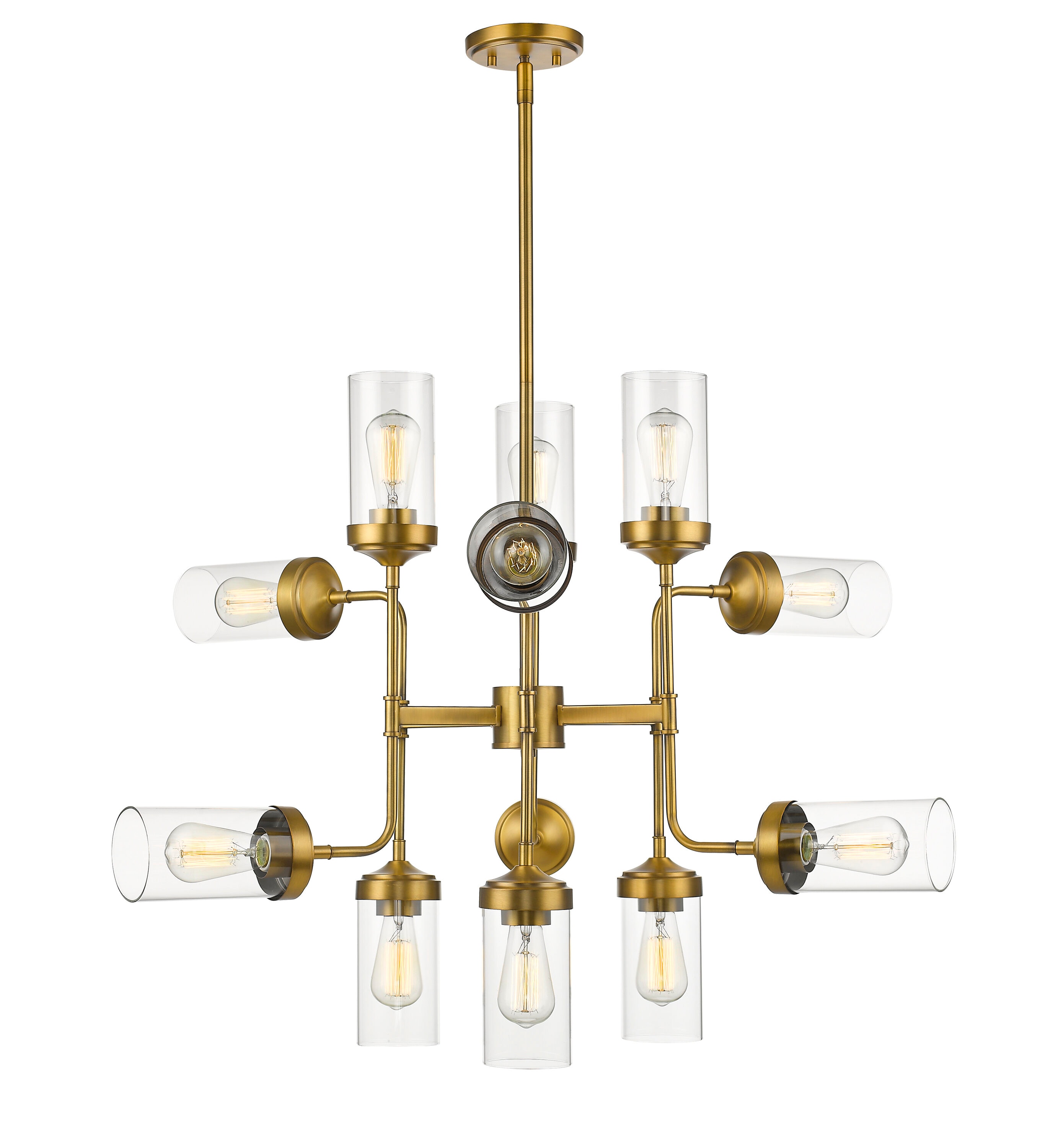 Foundry Brass 12-Light Industrial Pendant with Clear Glass Shades