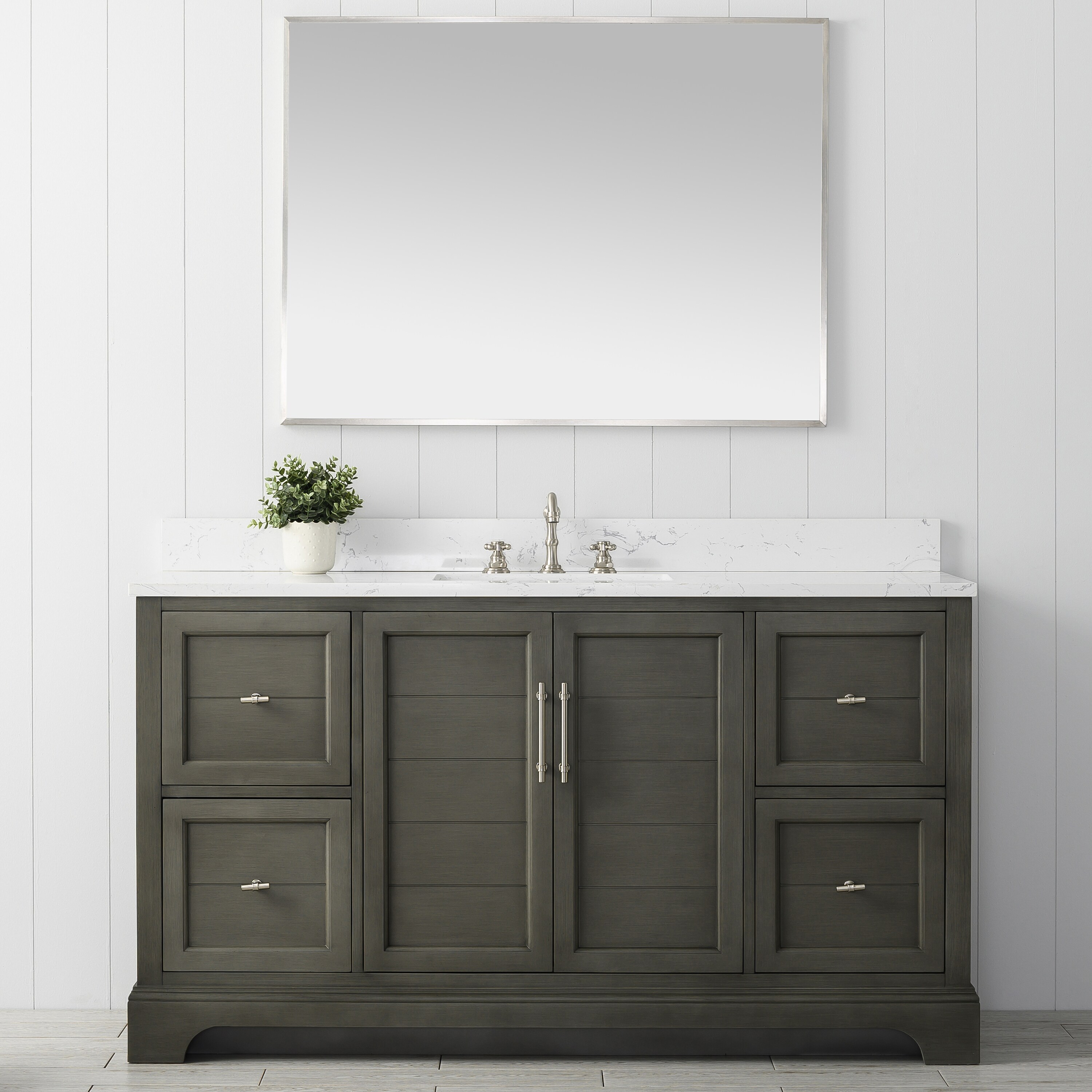 Silver Grey 60" Double Sink Bathroom Vanity with Quartz Top