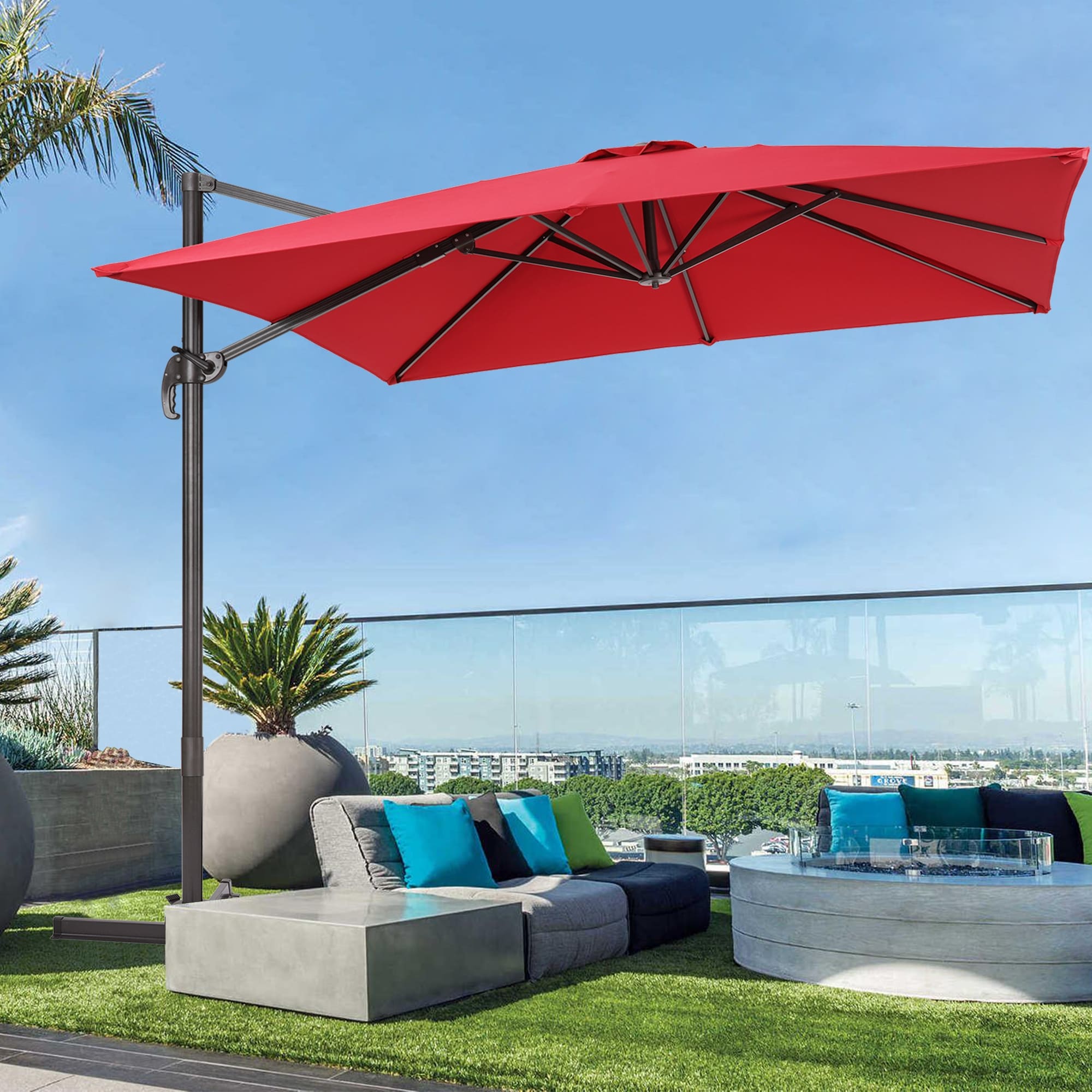 ACEGOSES LW-99RD 9-Feet Aluminum Red No-tilt Cantilever Patio Umbrella