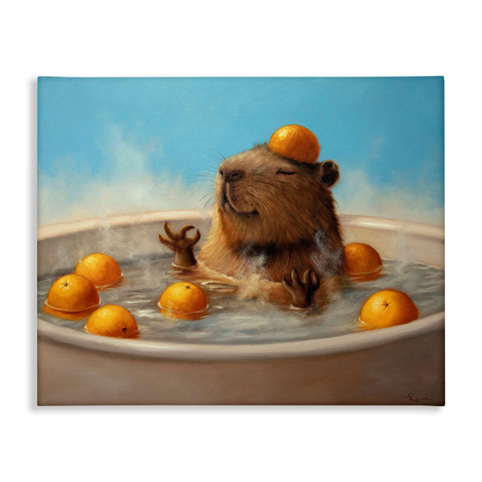 Stupell Industries BS-767-CN-16X20 Capybara in Orange Bath Canvas Wall Art By Lucia Heffernan 20 x 16