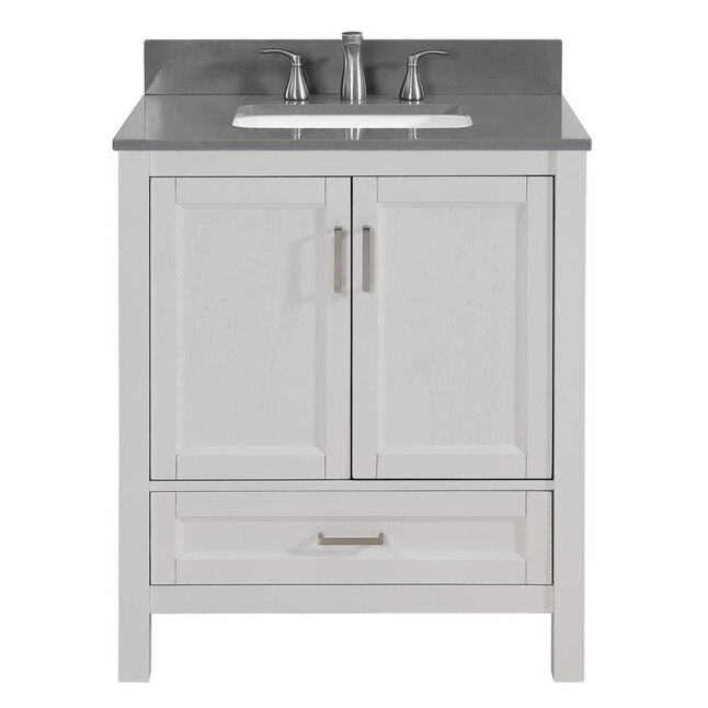 Scott Living Durham 24-in White Oak Single Sink Bathroom Vanity with Gray Engineered Stone Top Scott Living Durham 24-in White Oak Single Sink Bathroom Vanity with Gray Engineered Stone Top