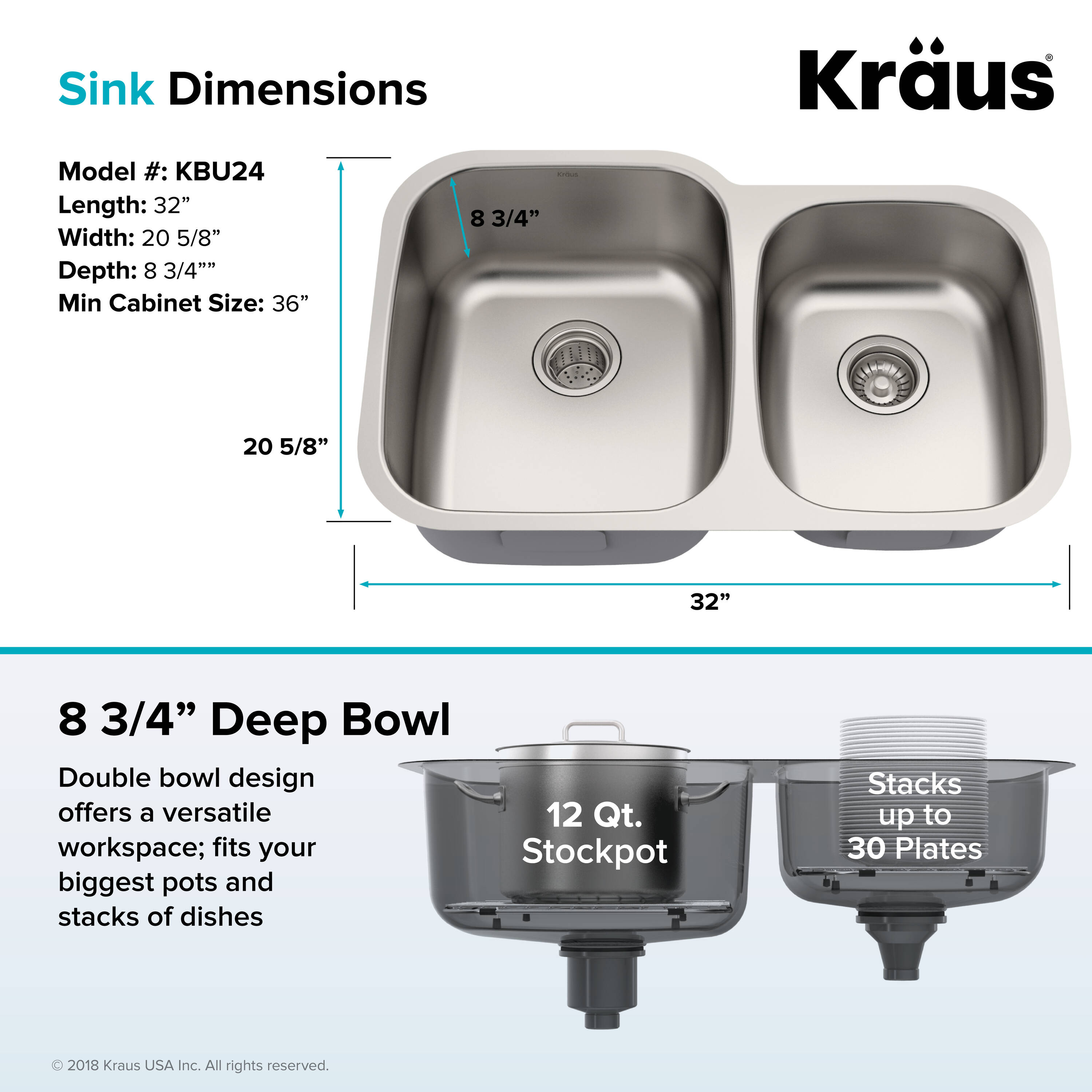 Premier 32-inch Satin Stainless Steel Double Bowl Undermount Sink
