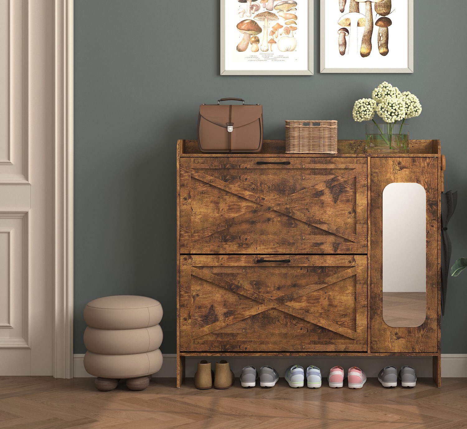 Clihome 40.51-in H 4 Tier 20 pair Brown MDF Shoe cabinet