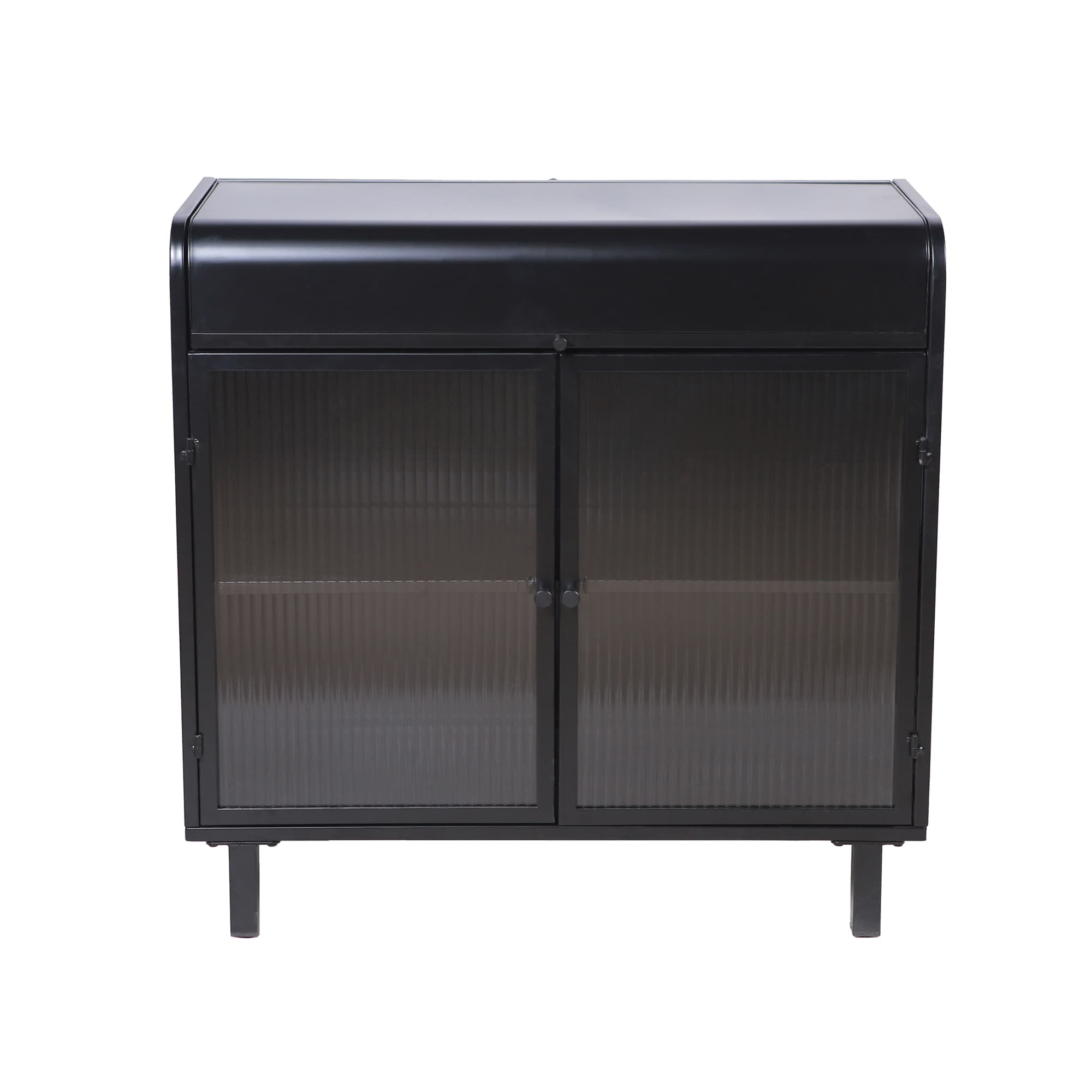 Clihome Dining Kitchen Storage Contemporary/Modern Antique Black Metal Buffet with Wine Storage