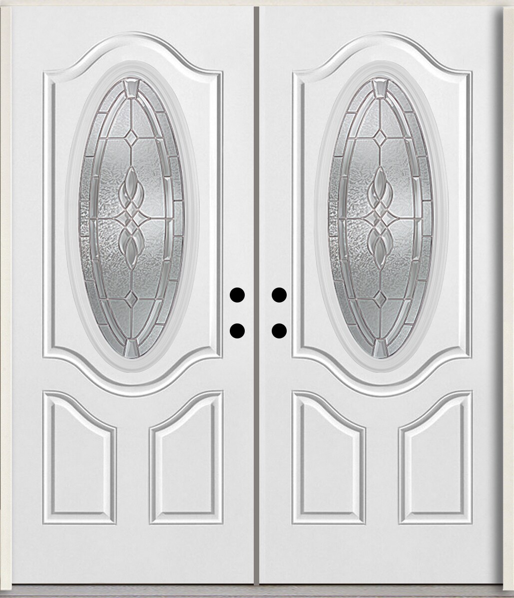 RELIABILT LO963890 Hampton 72-in x 80-in x Fiberglass Oval lite Left-hand inswing Arctic White Paint Painted Prehung Double Front Door Insulating core