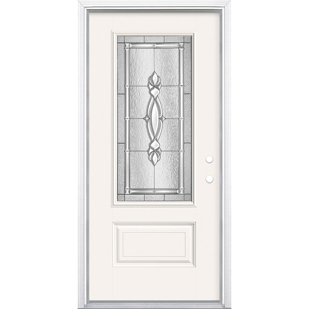 Masonite 3421881 Panama 36-in x 80-in x 4-9/16-in Fiberglass 3/4 lite Left-hand inswing Arctic White Painted Prehung Front Door with Brickmould Insulating core