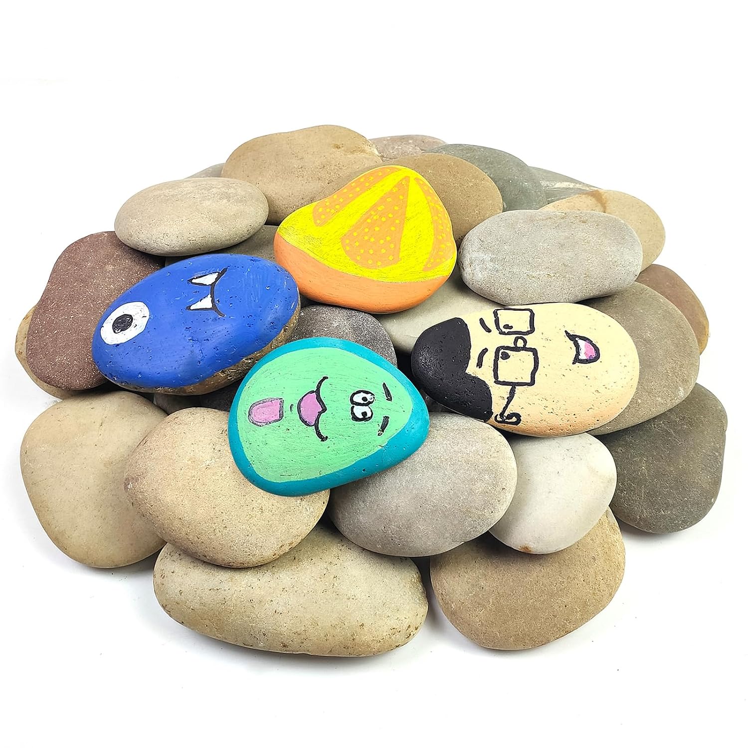 FANTIAN 15-Pack 3-4 Inch Flat Smooth River Rocks for Painting DIY Arts and Crafts Natural Stone