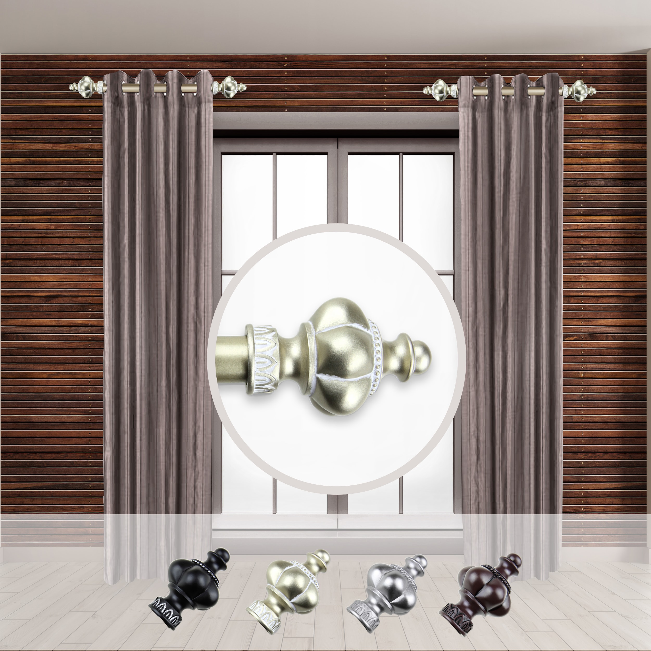 Hart & Harlow LO-SIDE100-10-3 Karl 1-in 12-in to 20-in Light Gold Steel Side curtain rod with Finials