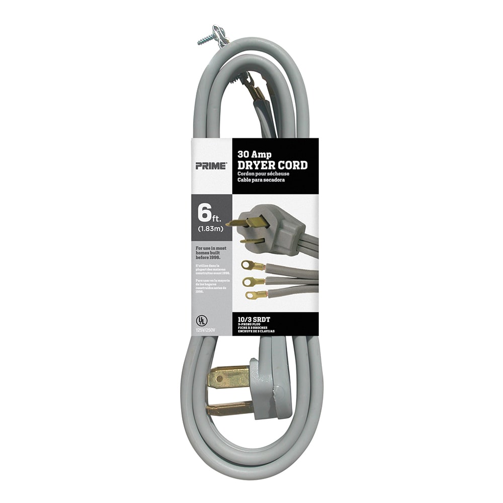 PRIME RD100306L  6-ft 30 -Amp 3 -Prong Gray Dryer Appliance Power Cord