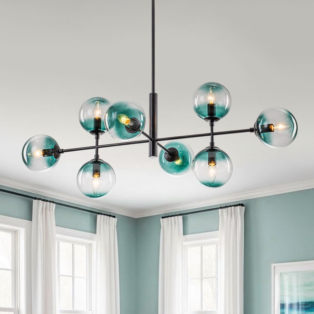 Zicbol 8 -Light Matte Black Tinted glass Metal Chandelier
