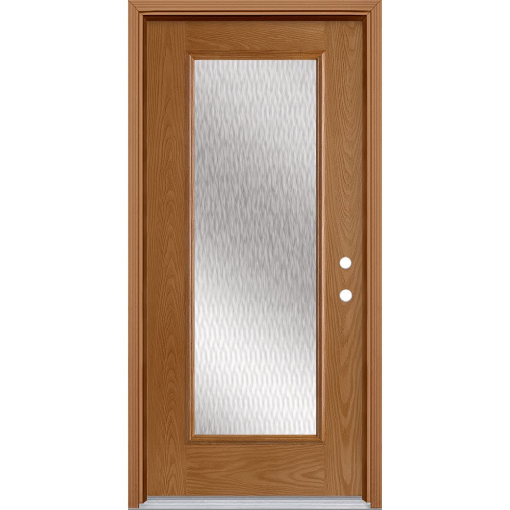 Masonite 627959 Double Water Textured Glass 36-in x 80-in x 4-9/16-in Fiberglass Full lite Left-hand inswing Woodhaven Stained Prehung Front Door with Brickmould Insulating core