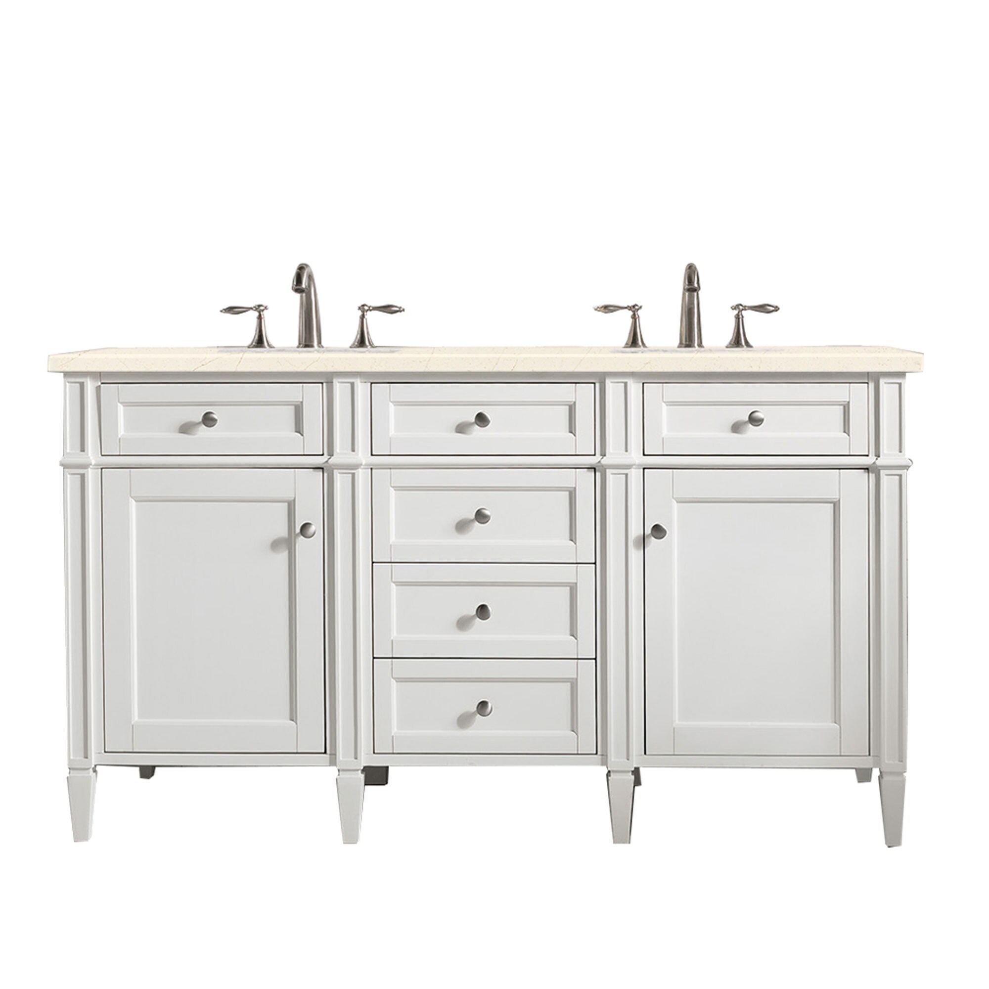 James Martin Vanities 655-V60D-BW-3EMR Brittany 60-in Bright White Undermount Double Sink Bathroom Vanity with Eternal Marfil Quartz Top