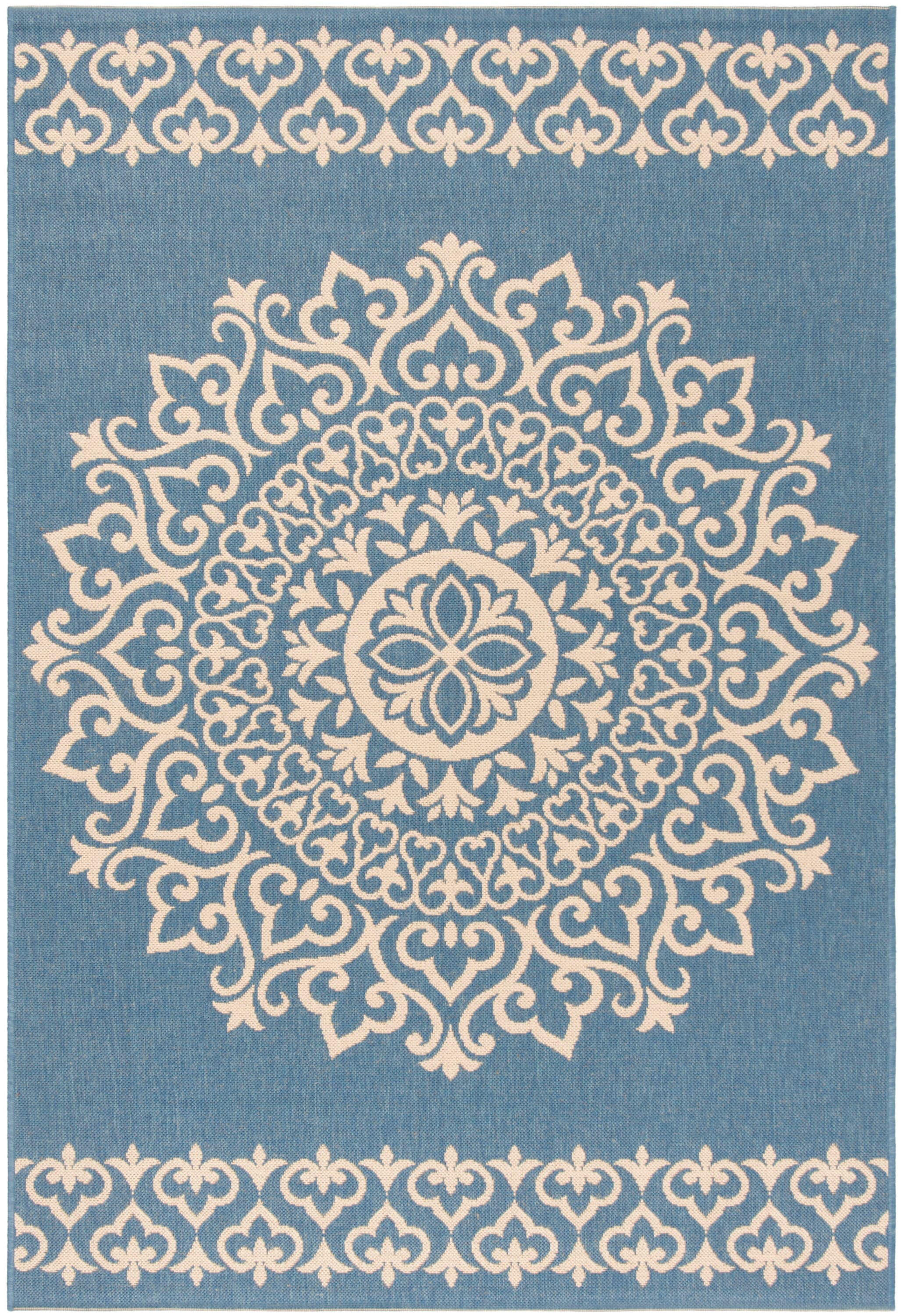 Safavieh BHS183N-5 Beach House Adelle 5 x 8 (ft) Loomed Polypropylene Cream/Blue Rectangular Indoor/Outdoor Medallion Bohemian/Eclectic Area rug