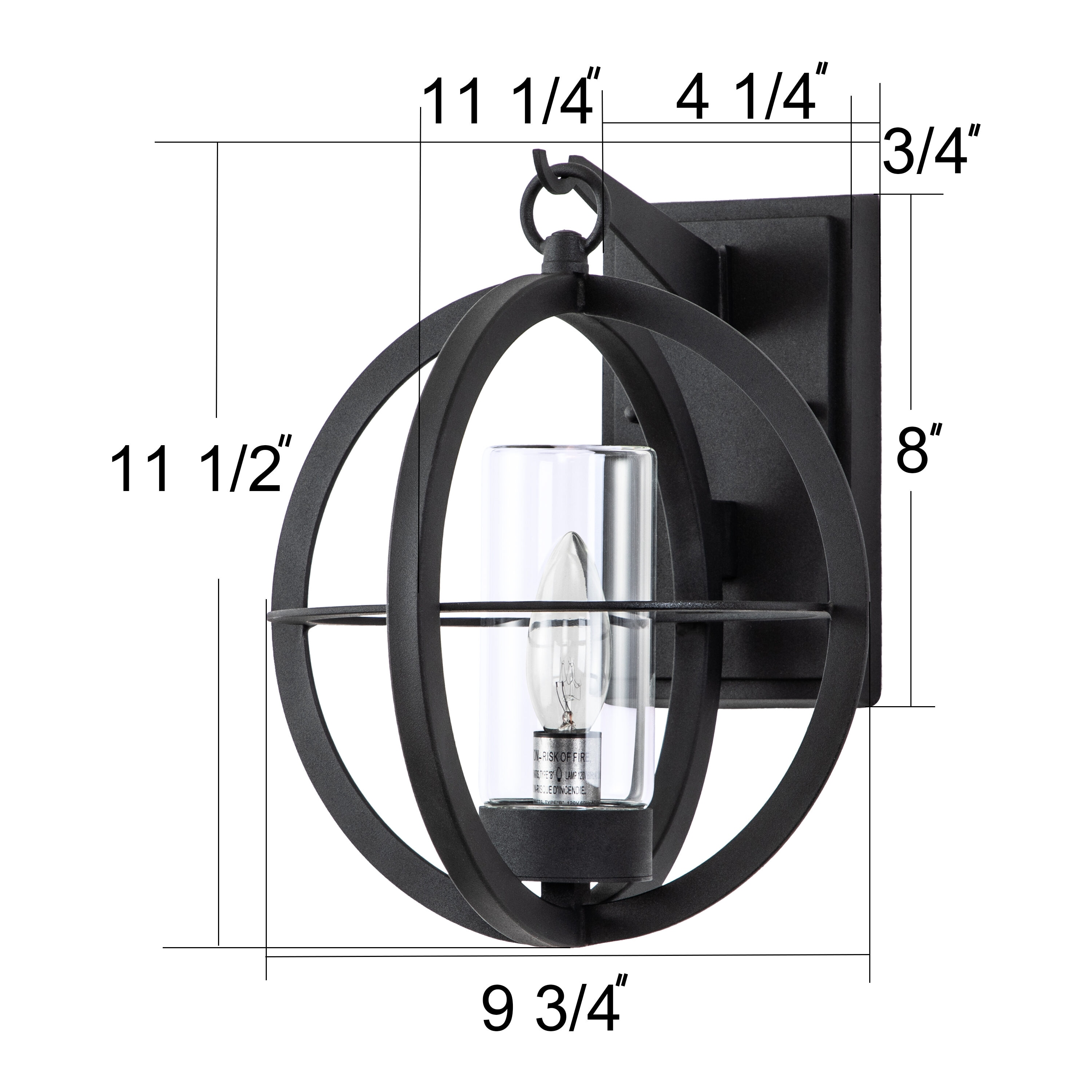 Matte Black Metal Globe Outdoor Wall Sconce with Clear Glass
