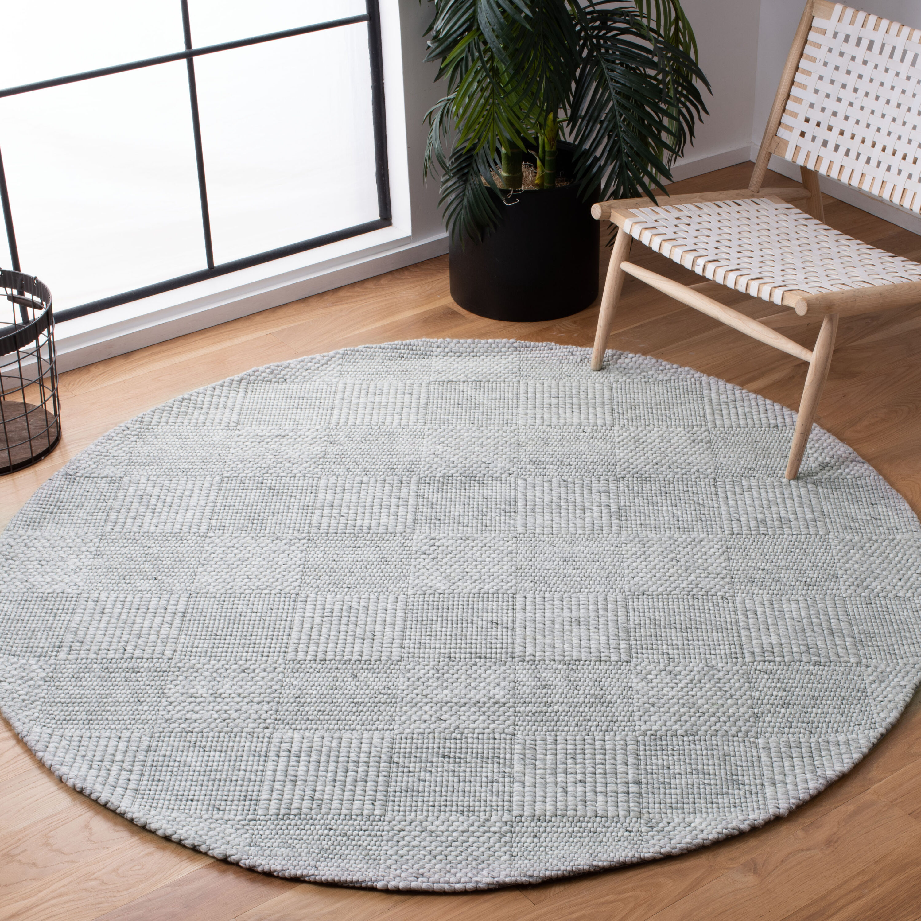  Marbella 393 Light Gray Contemporary 6ft x 6ft Round Rug