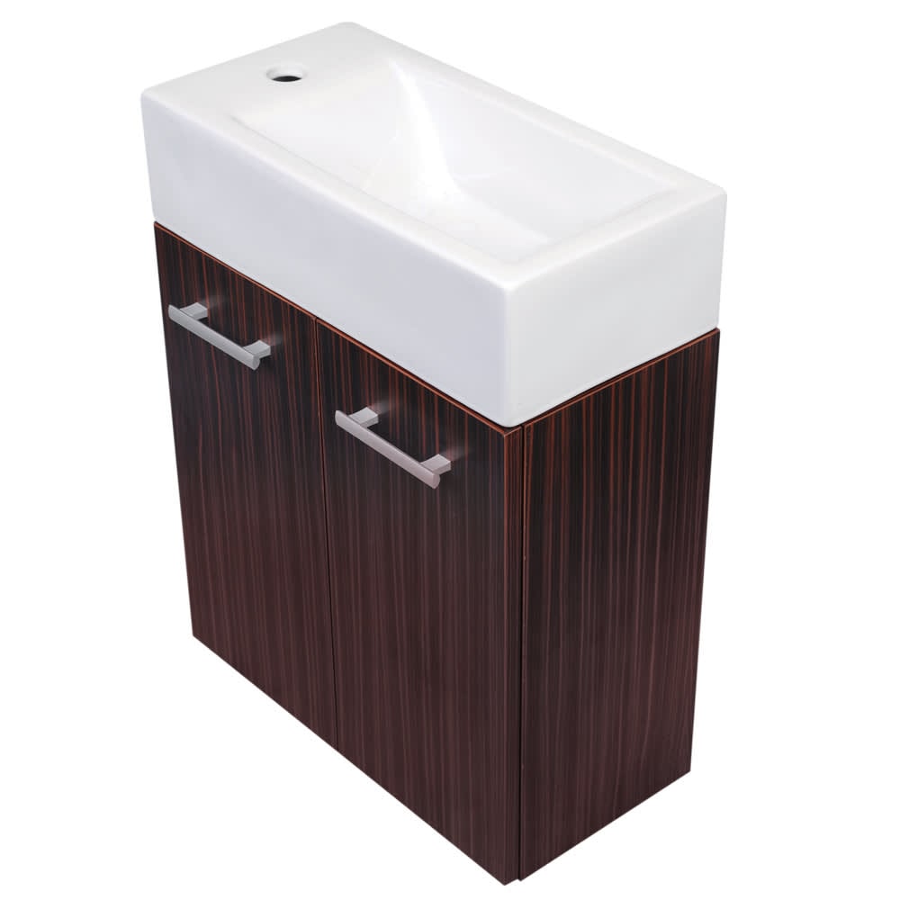 Whitehaus Collection - Wall Mount Double Door Espresso Vanity  with a White Basin